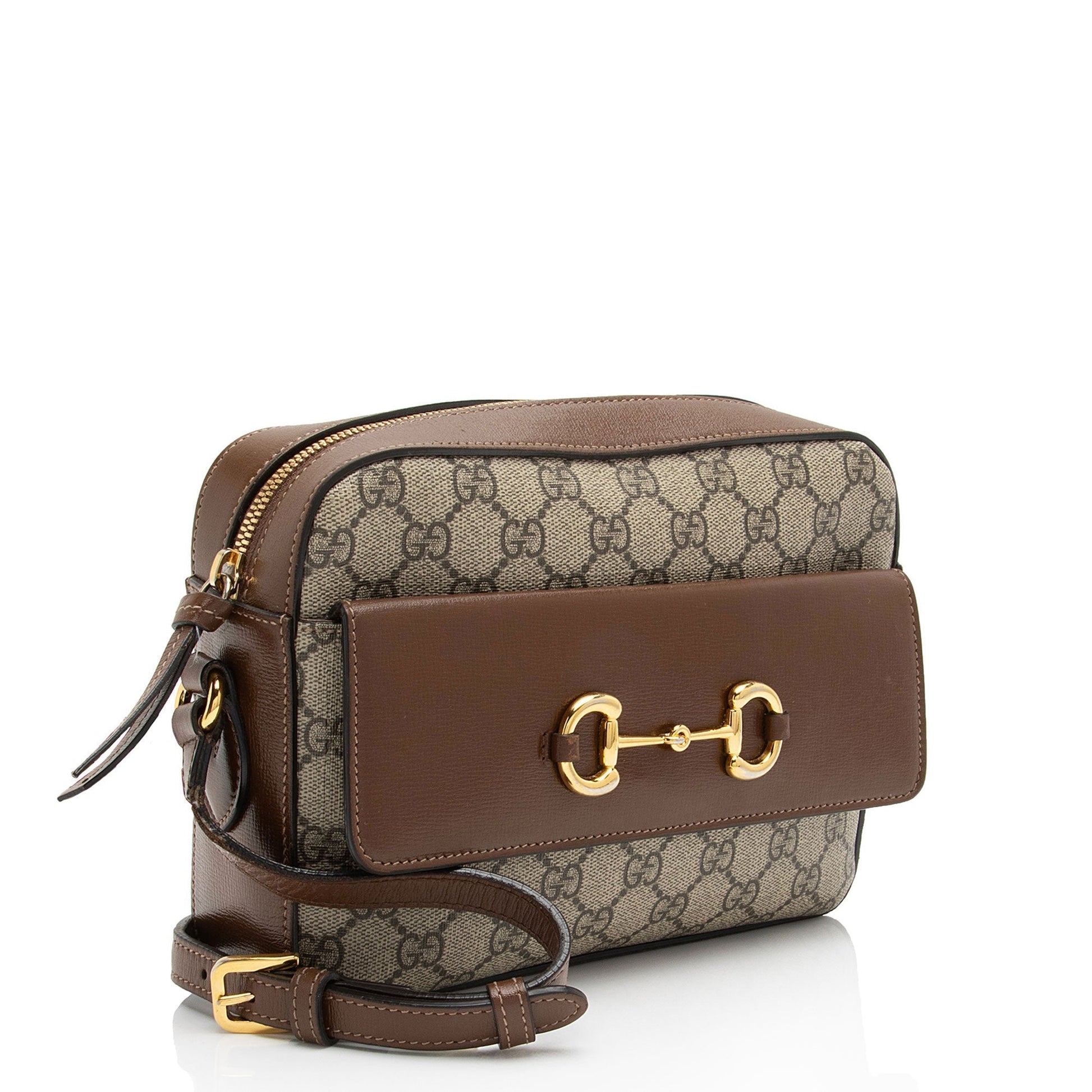 Gucci GG Supreme Horsebit SHF-BWc4W6 Canvas Calfskin Brown Beige Crossbody Bag
