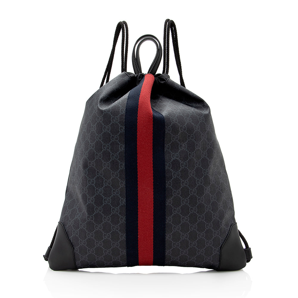Gucci GG Supreme Drawstring Backpack SHF Leather Canvas Nylon Black Jewelry Backpack Shf