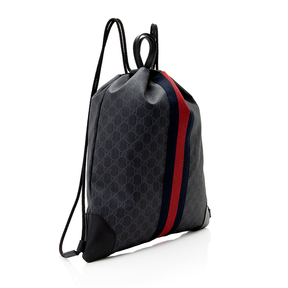 Gucci GG Supreme Drawstring Backpack SHF Leather Canvas Nylon Black Jewelry Backpack Shf
