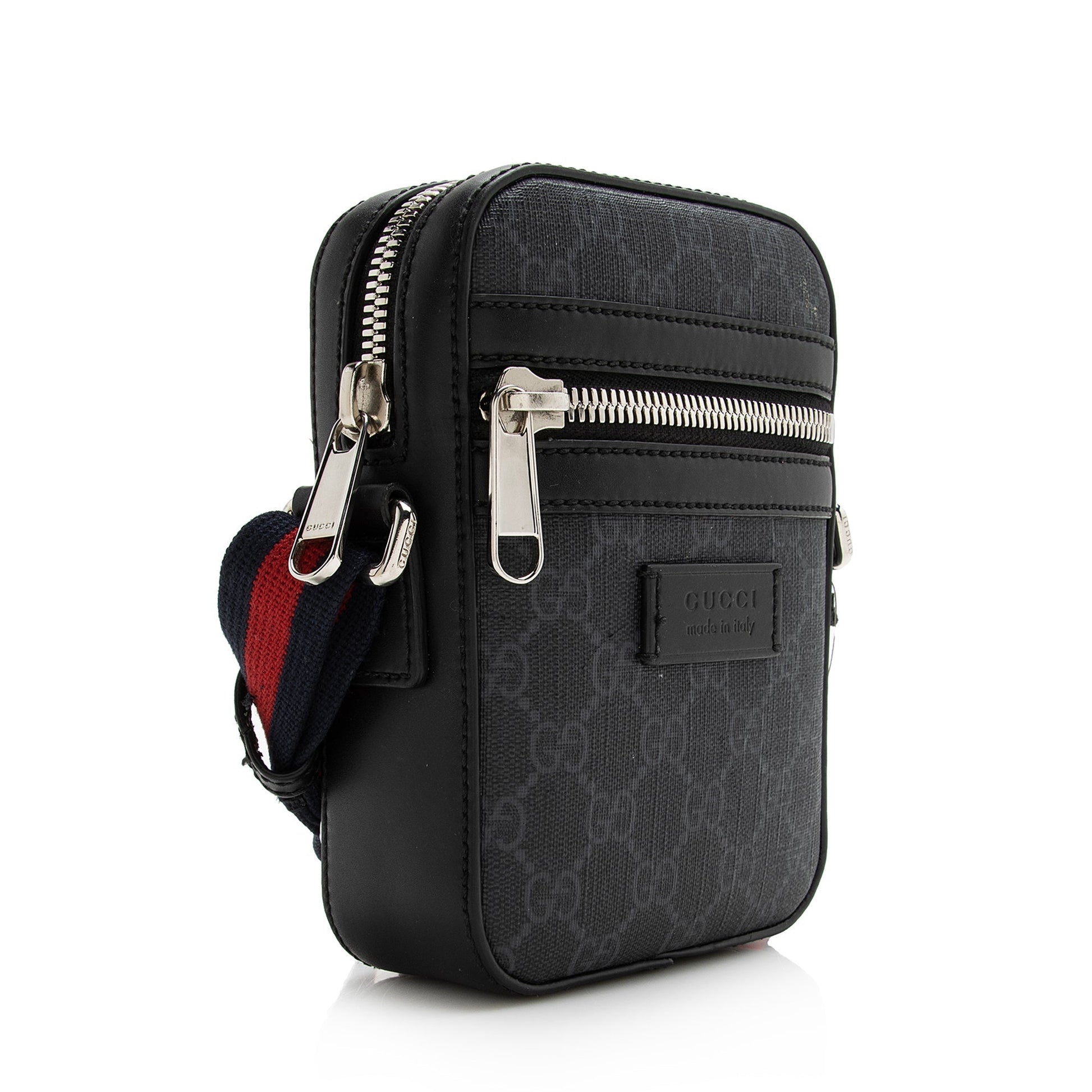 Gucci GG Supreme Messenger SHF Leather Canvas Nylon Black Shoulder Bag