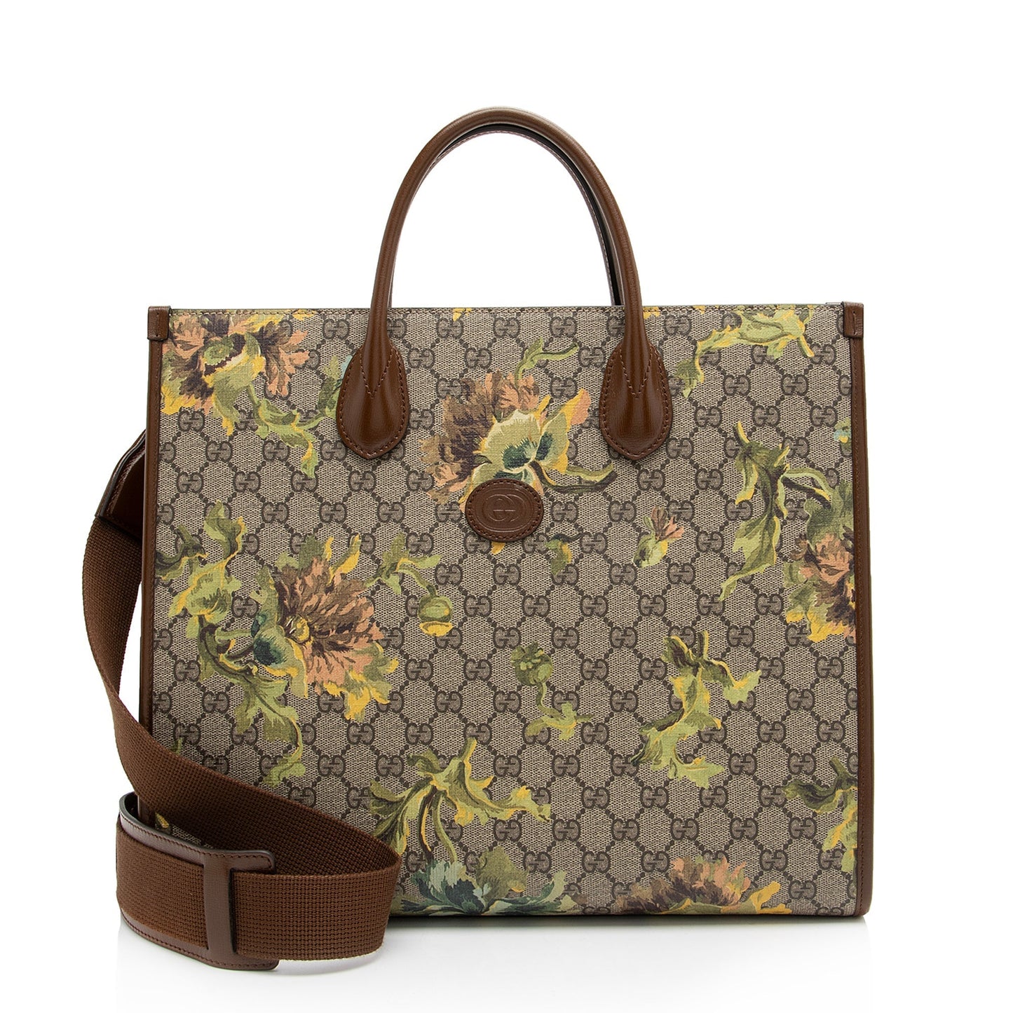 Gucci GG Supreme Carnation SHF Leather Canvas Nylon Brown Tote Bag