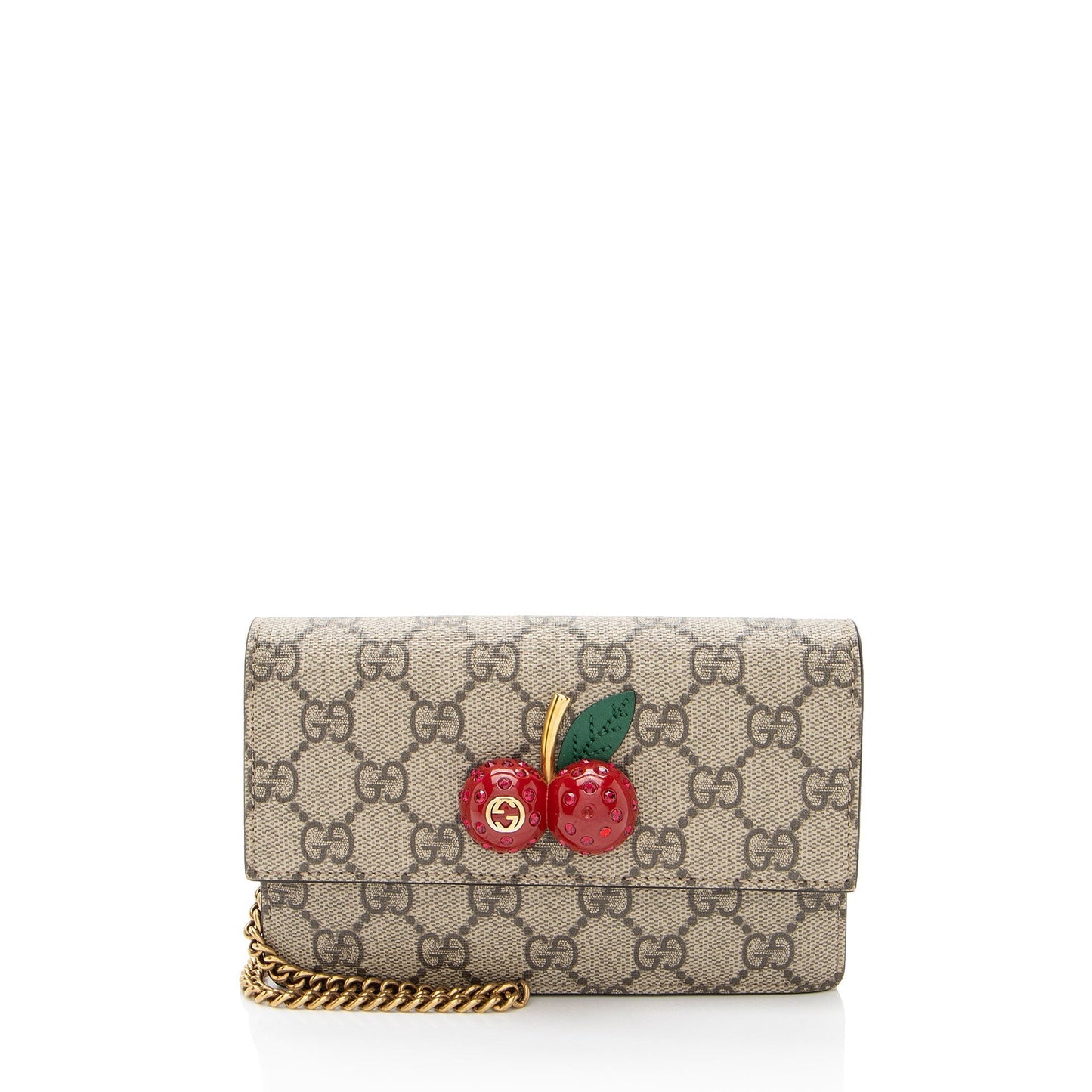 Gucci GG Supreme Cherry Super SHF-AkMdKn Leather Canvas Brown Mini Crossbody Bag