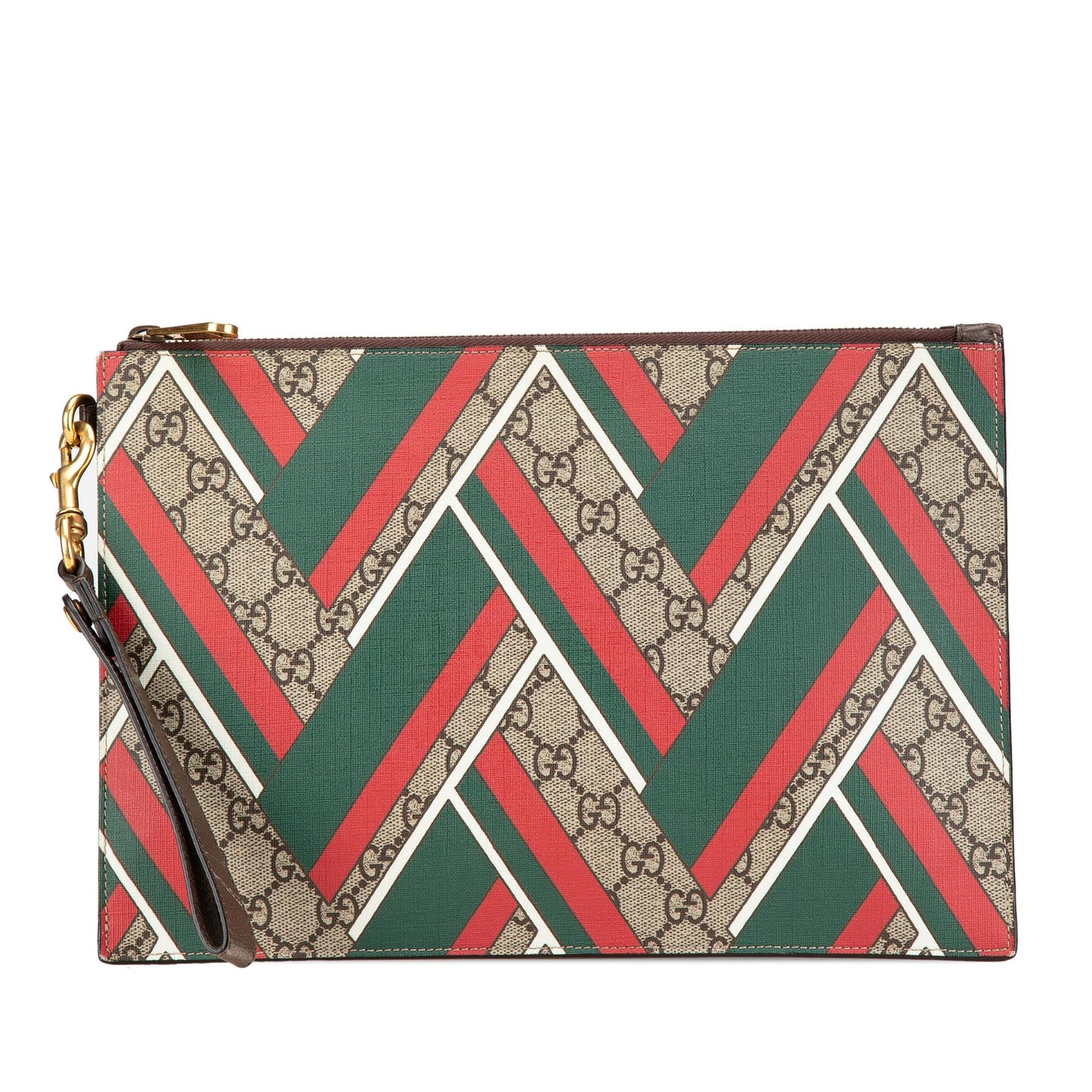 Gucci GG Supreme Chevron Canvas Brown Clutch Bag