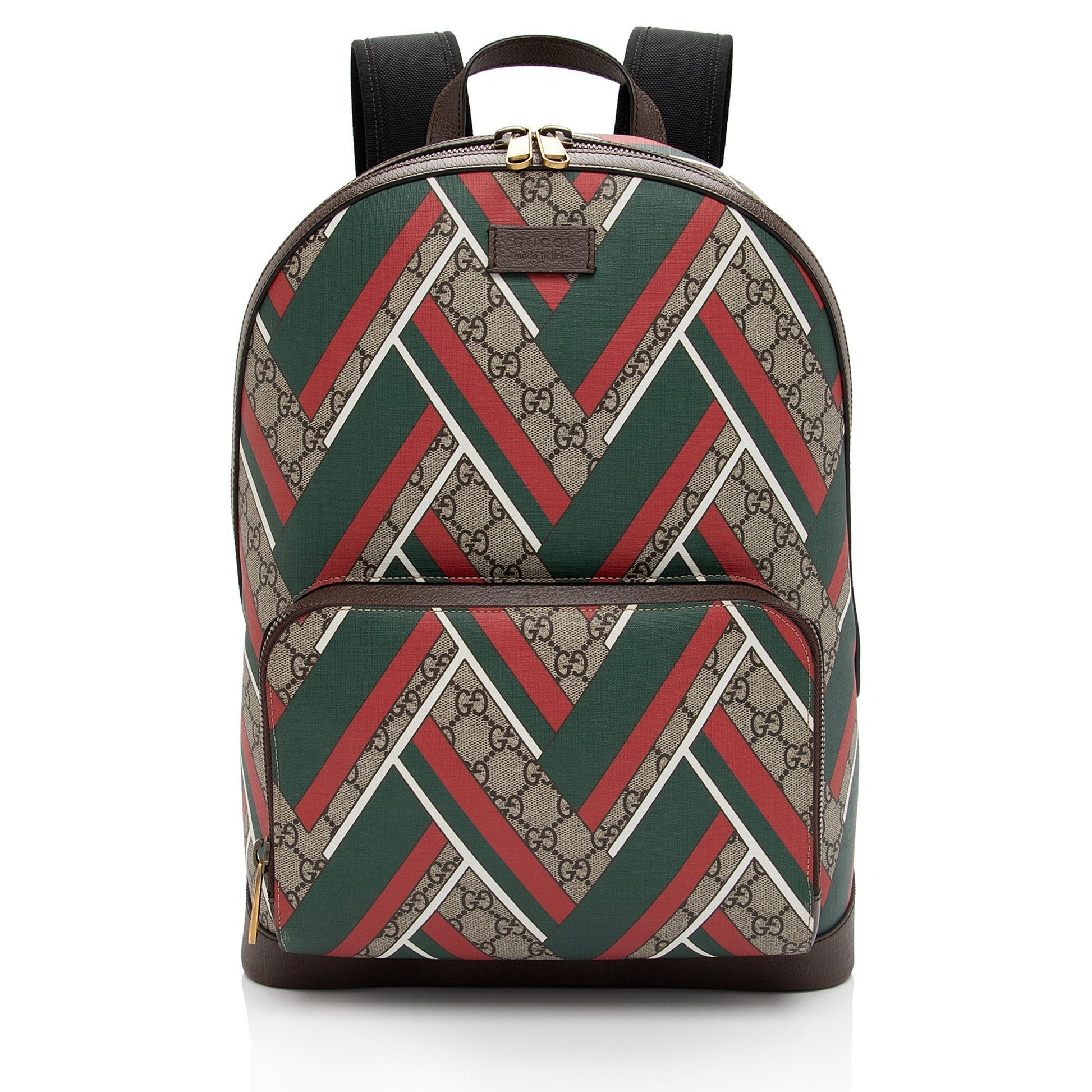 Gucci GG Supreme Chevron Day Backpack Leather Canvas Nylon Brown Shoulder Bag