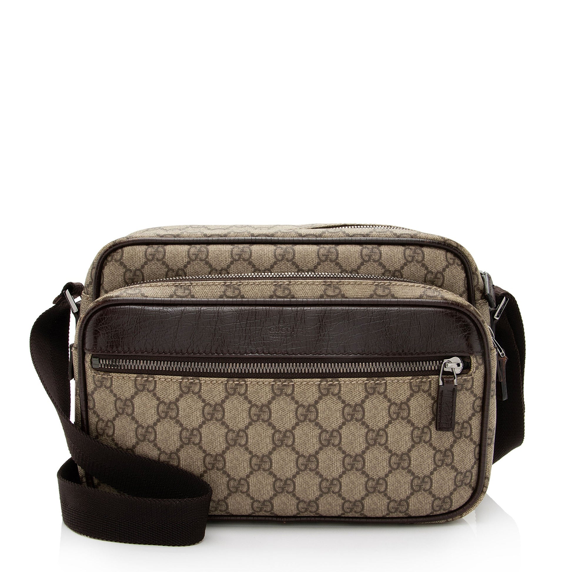 Gucci GG Supreme Classic Camera Messenger Leather Canvas Brown Beige Shoulder Bag