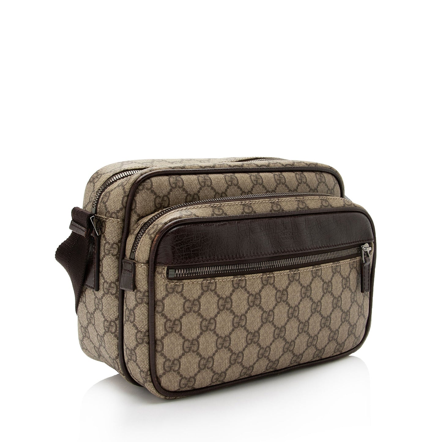 Gucci GG Supreme Classic Camera Messenger Leather Canvas Brown Beige Shoulder Bag