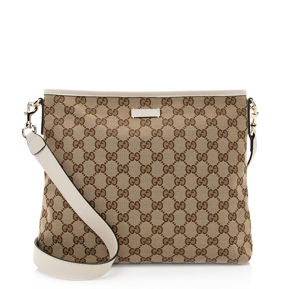Gucci GG Supreme Classic Flat Messenger Leather Canvas Brown Beige Shoes Bag Shf