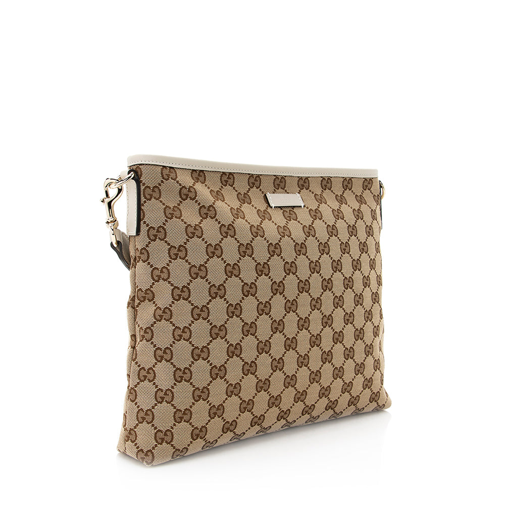 Gucci GG Supreme Classic Flat Messenger Leather Canvas Brown Beige Shoes Bag Shf