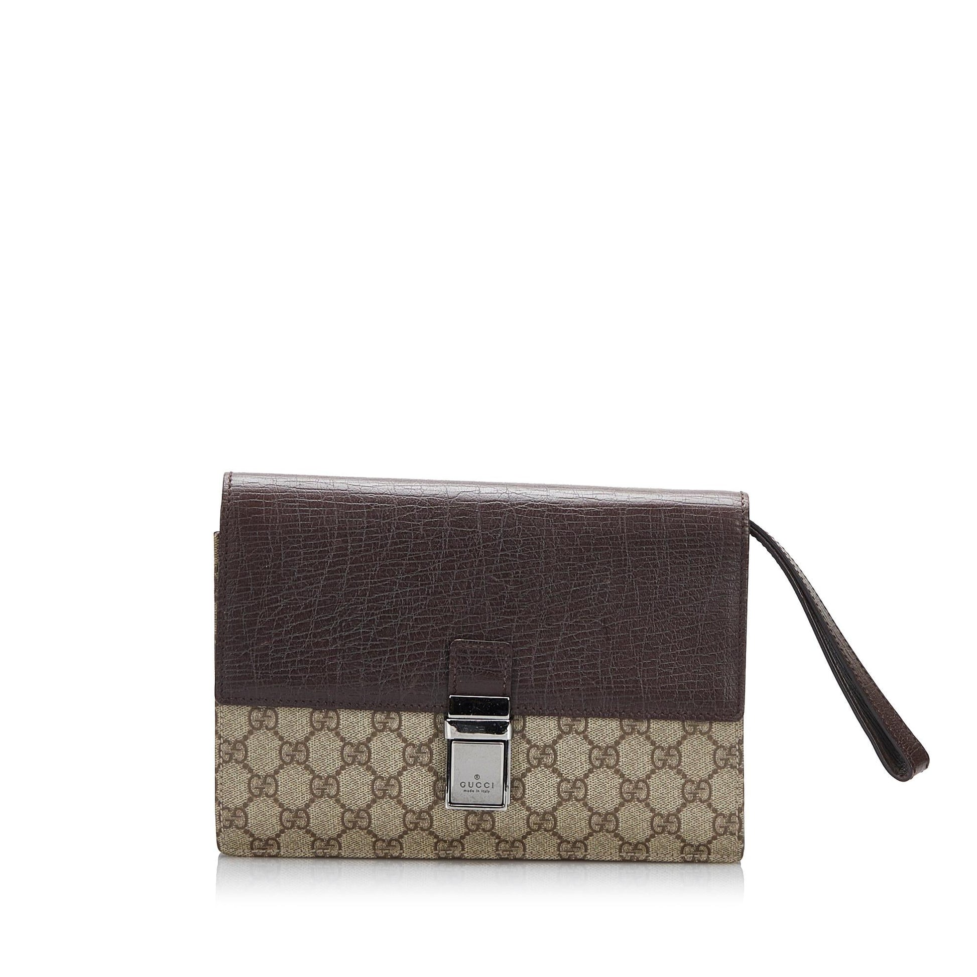 Gucci GG Supreme SHG-ZFvOax Canvas Calf Brown Clutch Bag