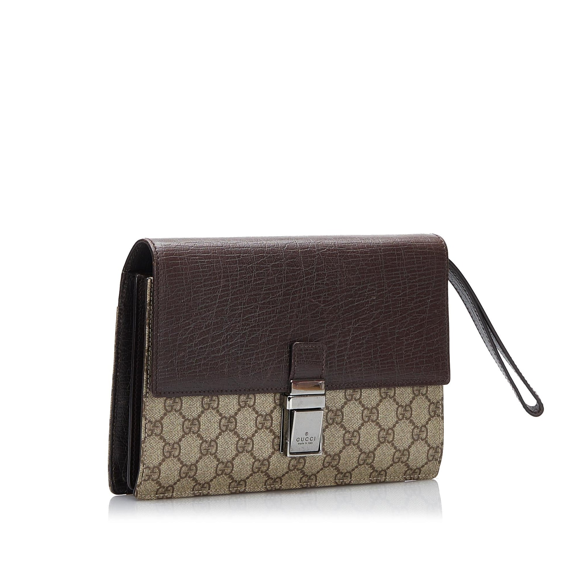 Gucci GG Supreme SHG-ZFvOax Canvas Calf Brown Clutch Bag