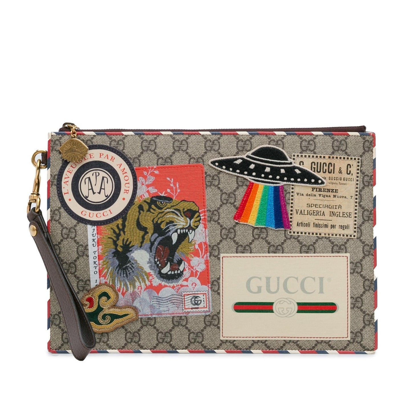 Gucci GG Supreme Courrier SHG-XcQo2d Canvas Brown Clutch Bag