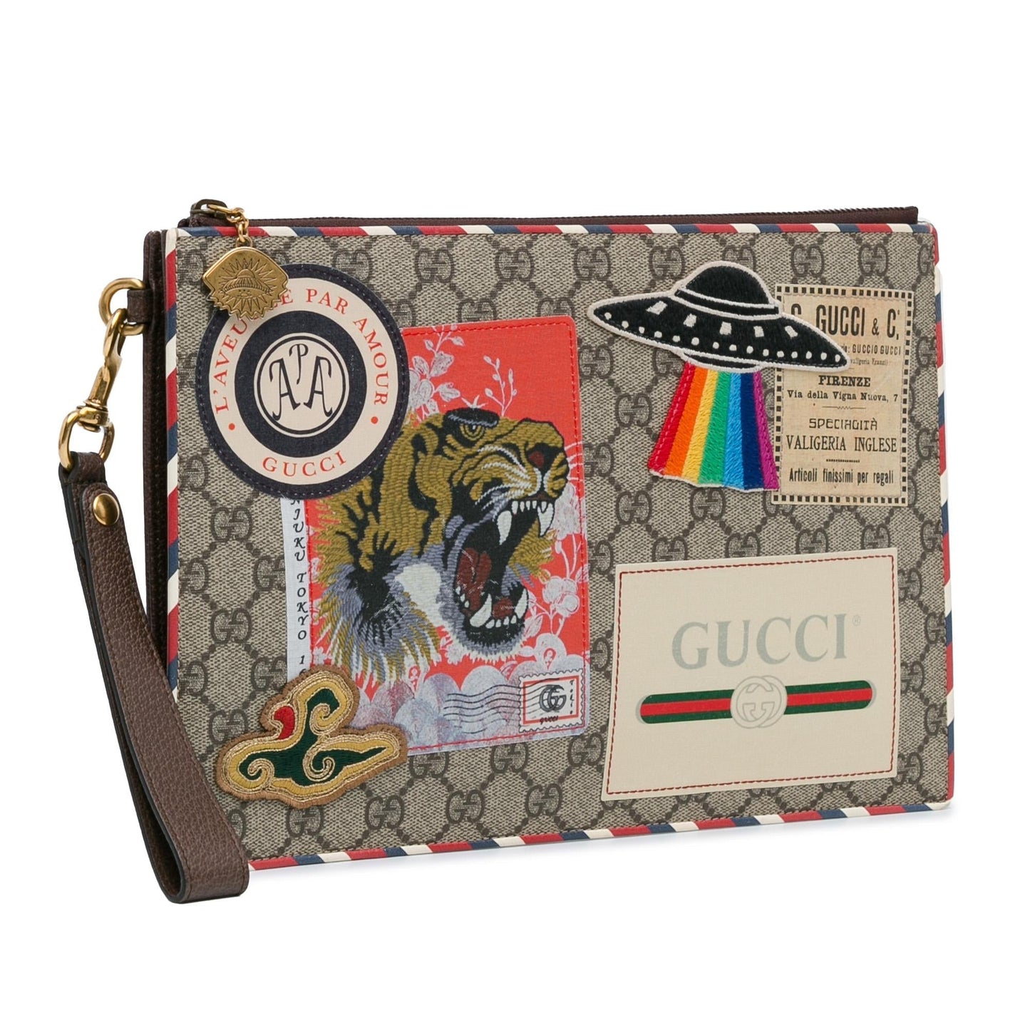 Gucci GG Supreme Courrier SHG-XcQo2d Canvas Brown Clutch Bag