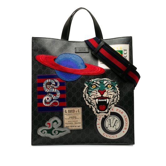Gucci GG Supreme Courrier Convertible Soft Canvas Black Tote Bag