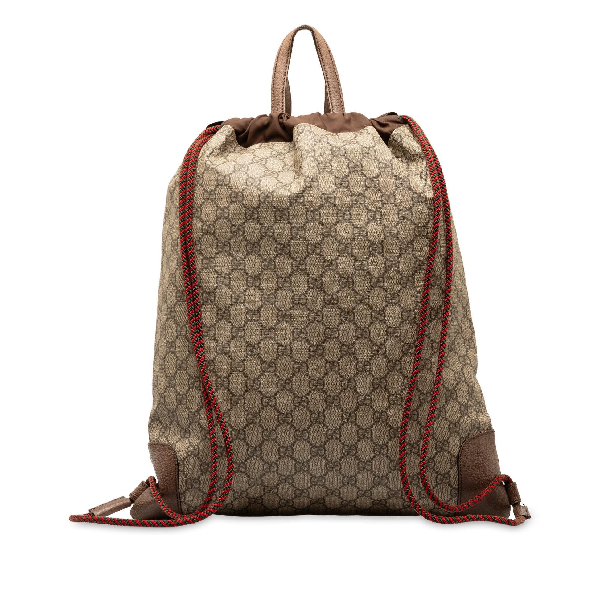 Gucci GG Supreme Courrier Drawstring Backpack Canvas Calf Brown Jewelry