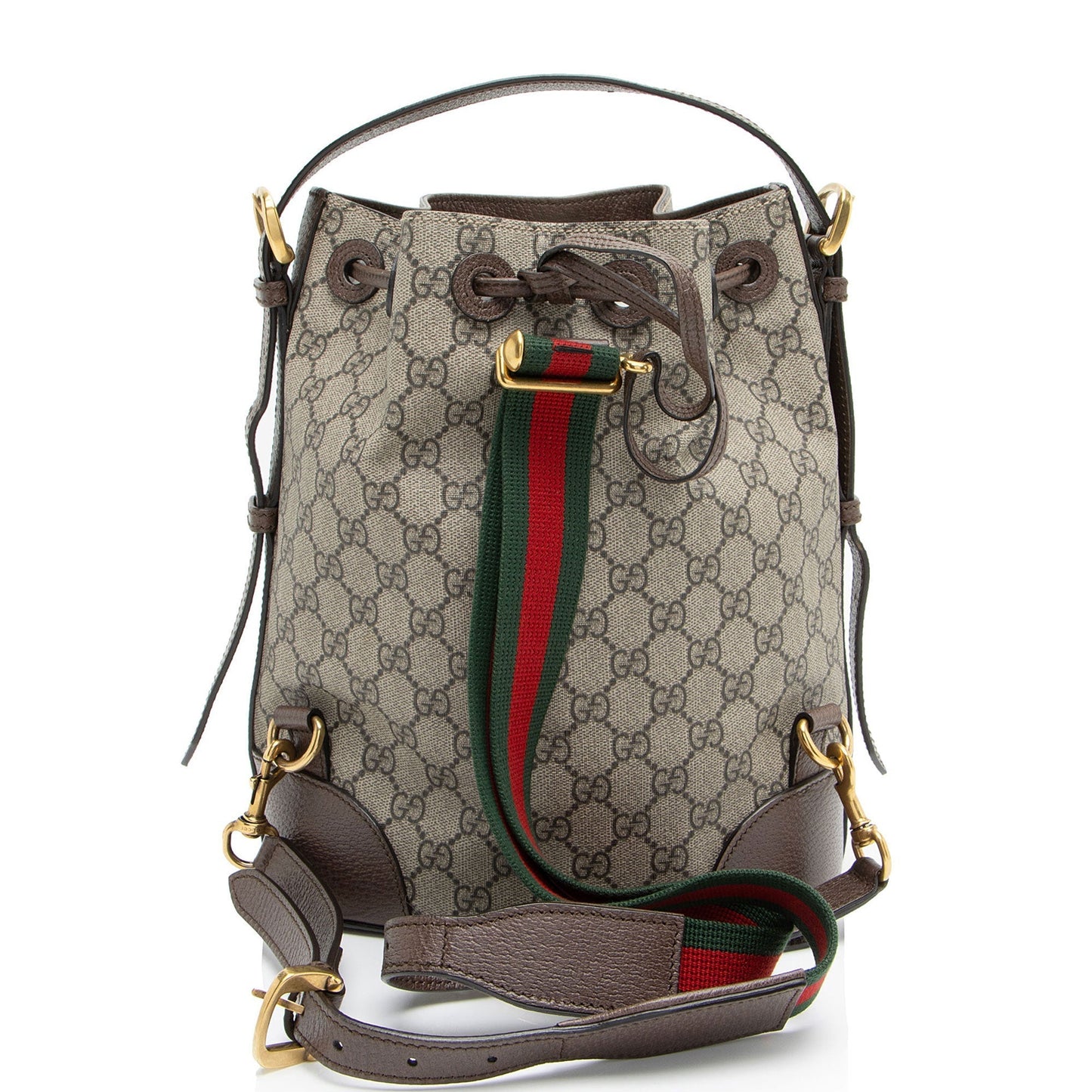 Gucci GG Supreme Courrier Drawstring Sling Leather Canvas Nylon Brown Jewelry
