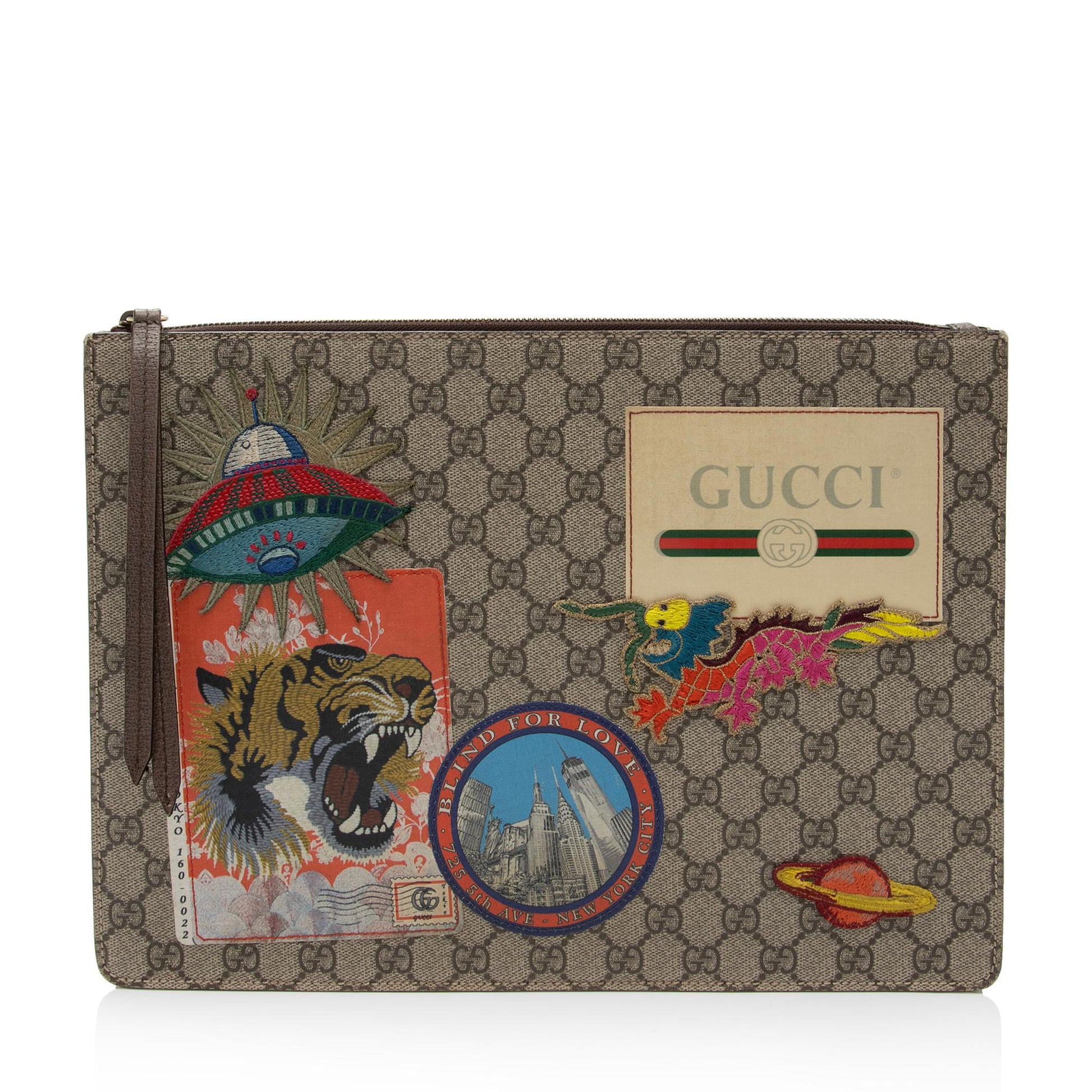 Gucci GG Supreme Courrier Messenger SHF-pgZYso Leather Canvas Beige Clutch Bag