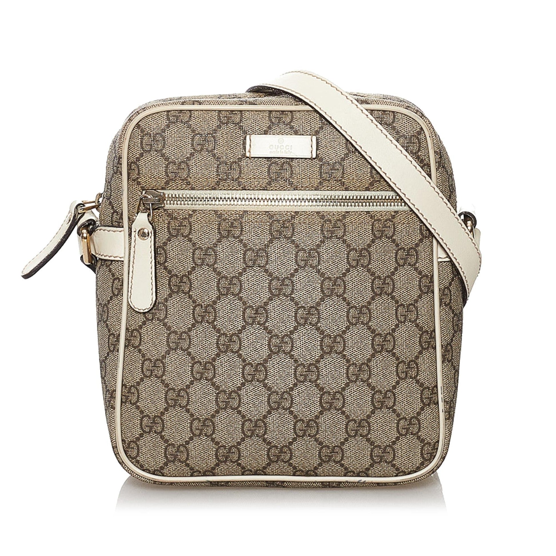Gucci GG Supreme SHG Canvas White Brown Crossbody Bag Bag Shg