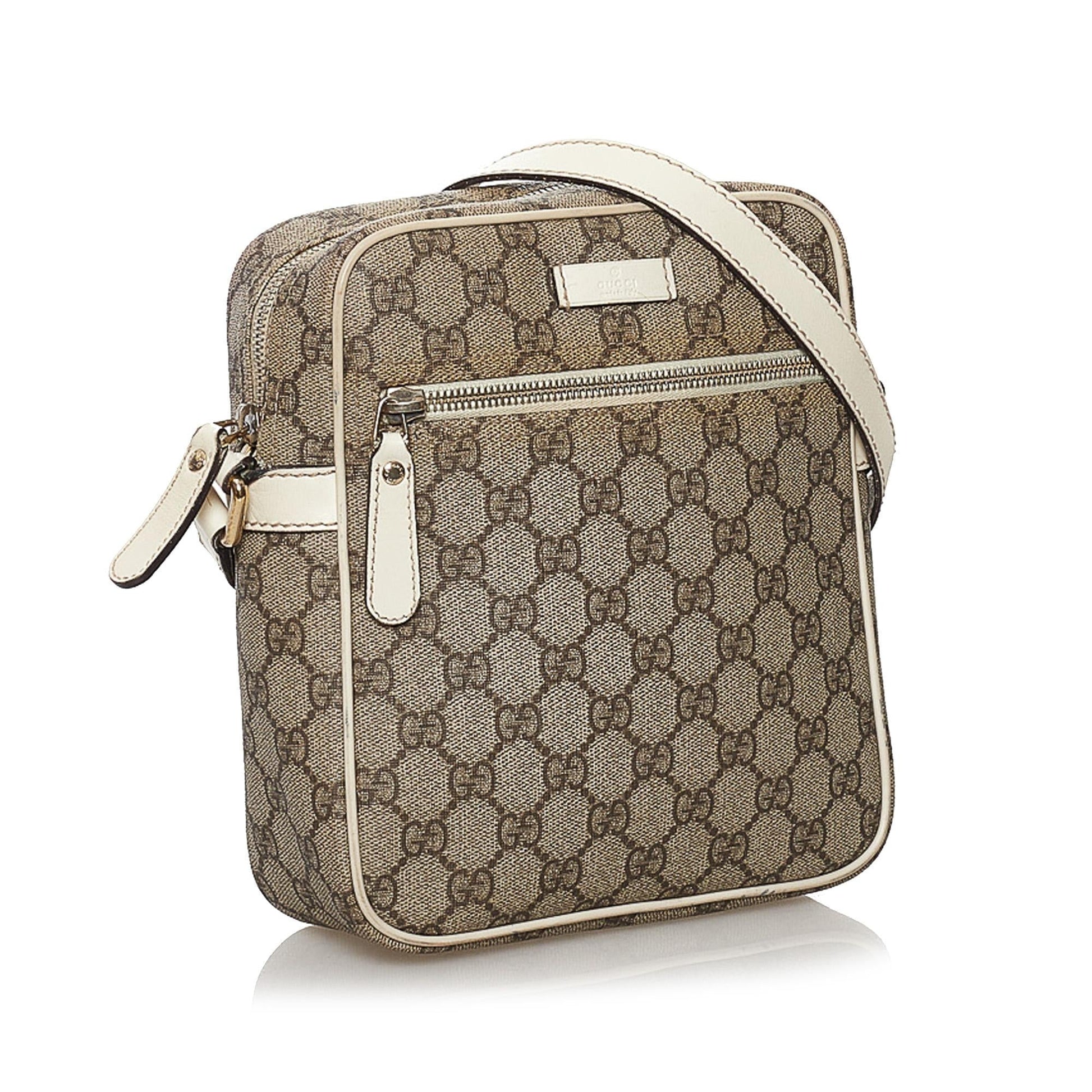 Gucci GG Supreme SHG Canvas White Brown Crossbody Bag Bag Shg