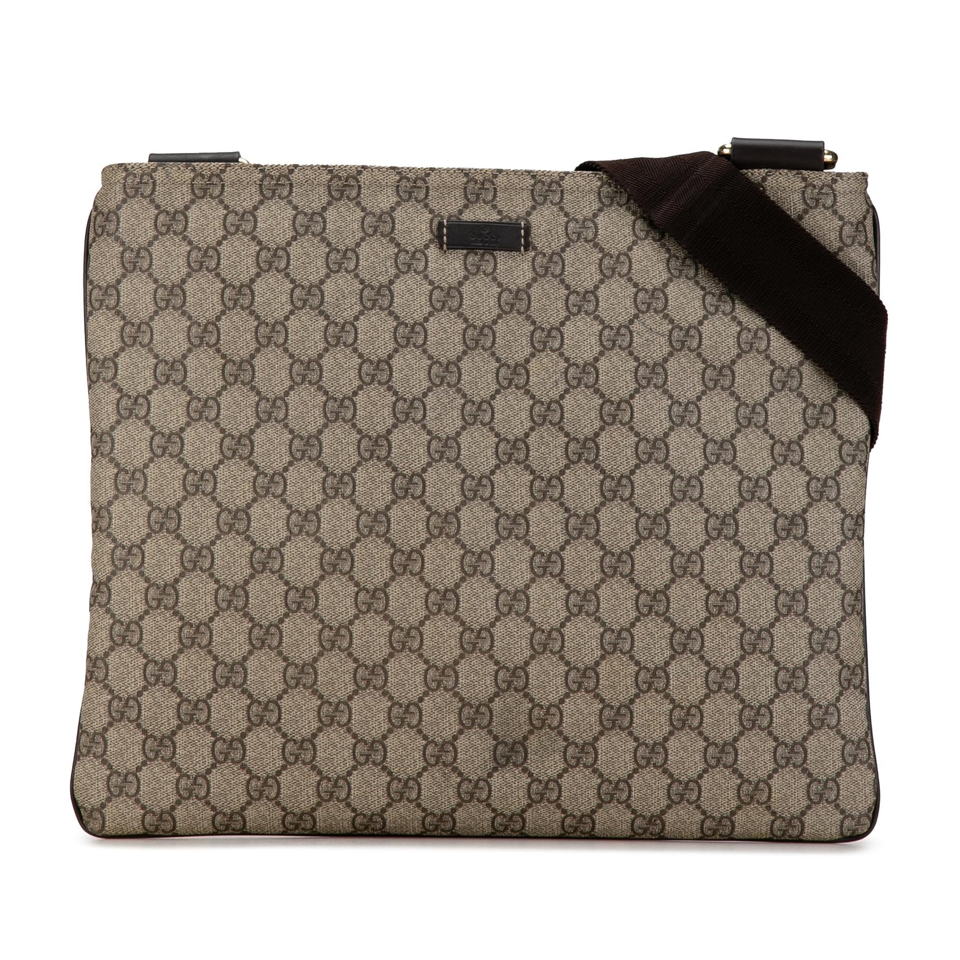 Gucci GG Supreme Canvas Calf Brown Crossbody Bag Shg Y3Xhwh