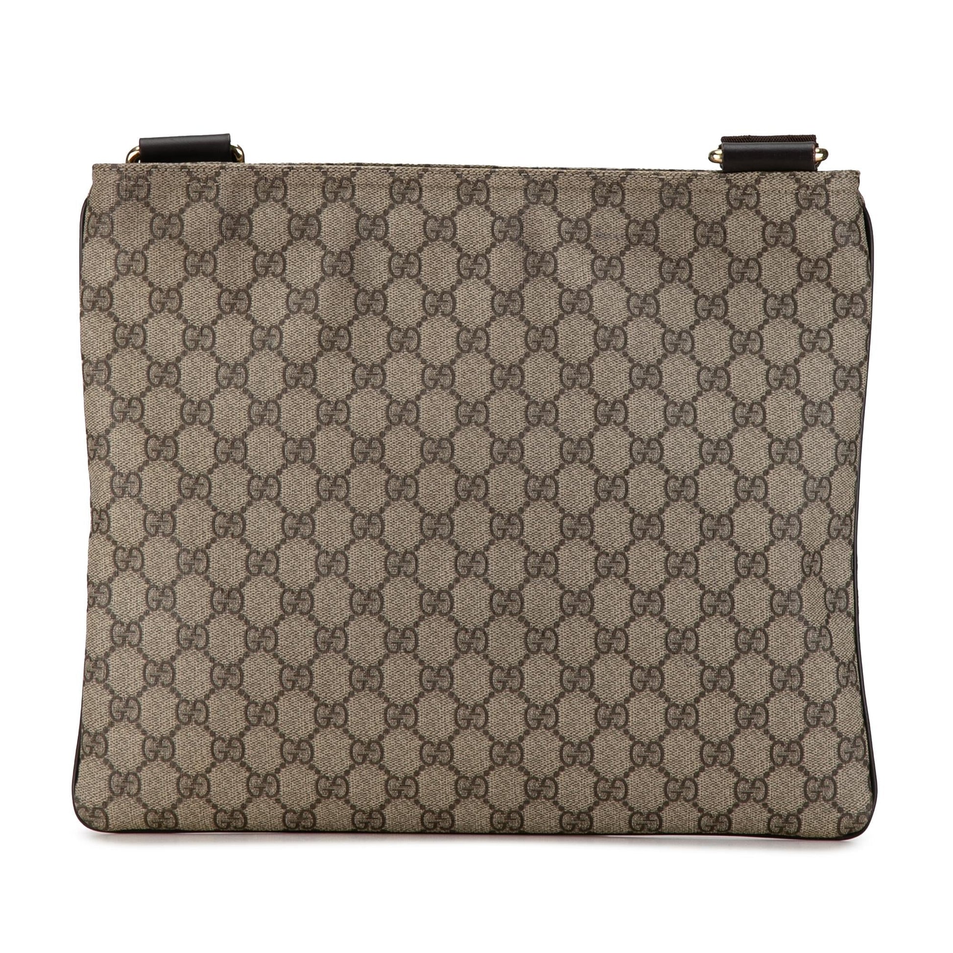 Gucci GG Supreme Canvas Calf Brown Crossbody Bag Shg Qgjuwb