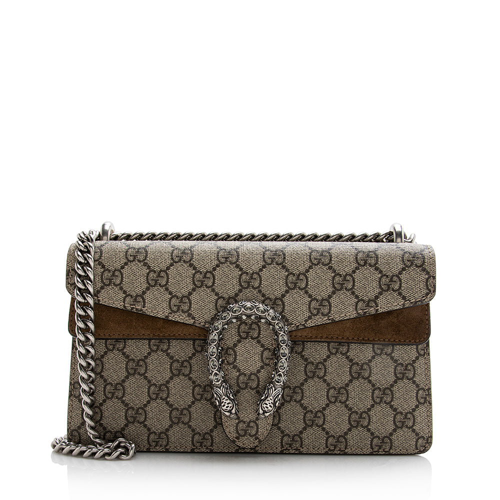 Gucci GG Supreme Crystal Dionysus SHF Canvas Suede Brown Beige Crossbody Bag