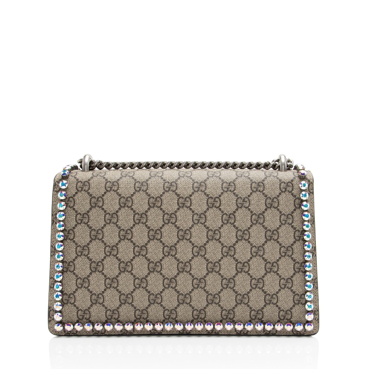 Gucci GG Supreme Crystal Studded Dionysus Canvas Suede Black Beige Shoulder Bag