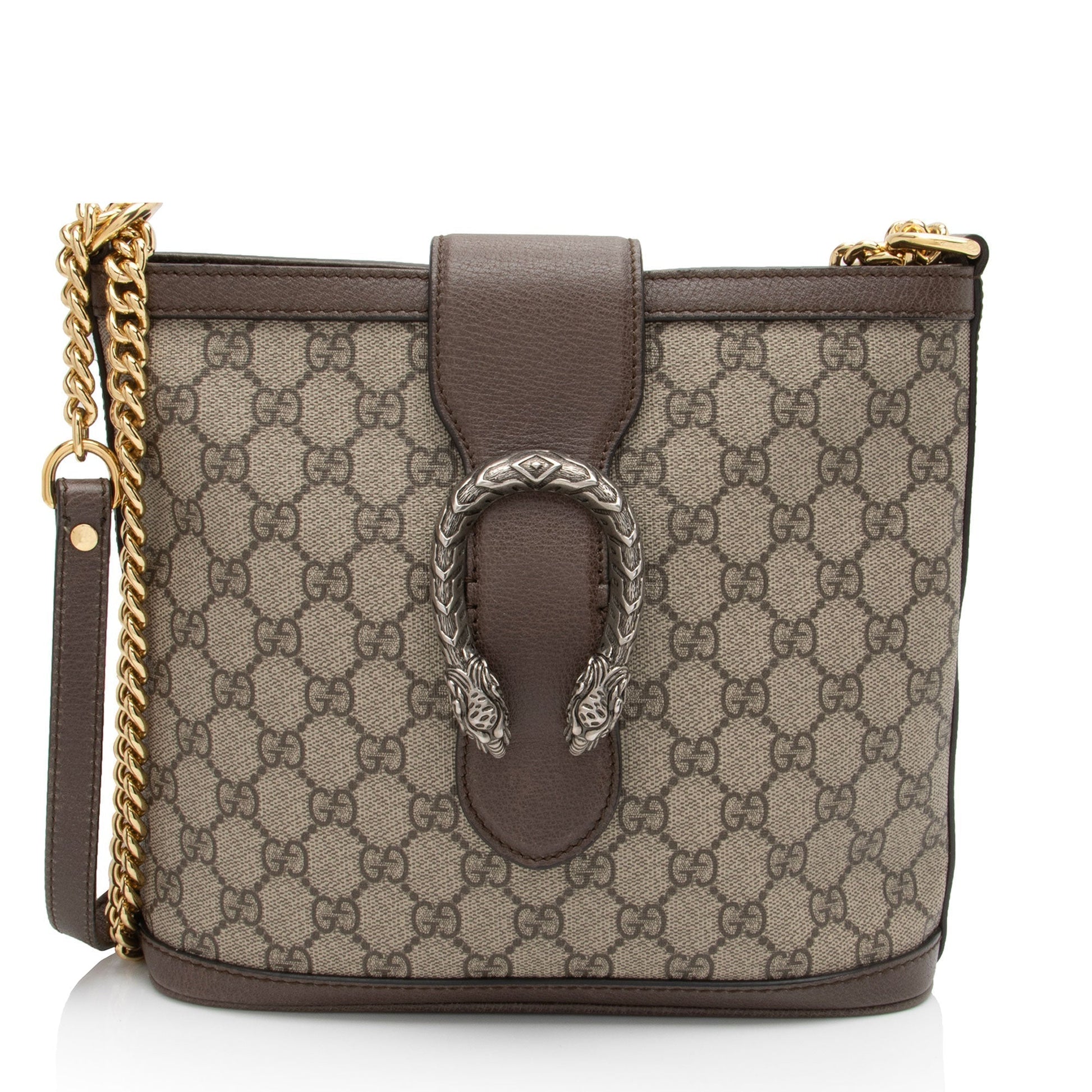 Gucci GG Supreme Dionysus Bucket Leather Canvas Brown Beige Crossbody Bag