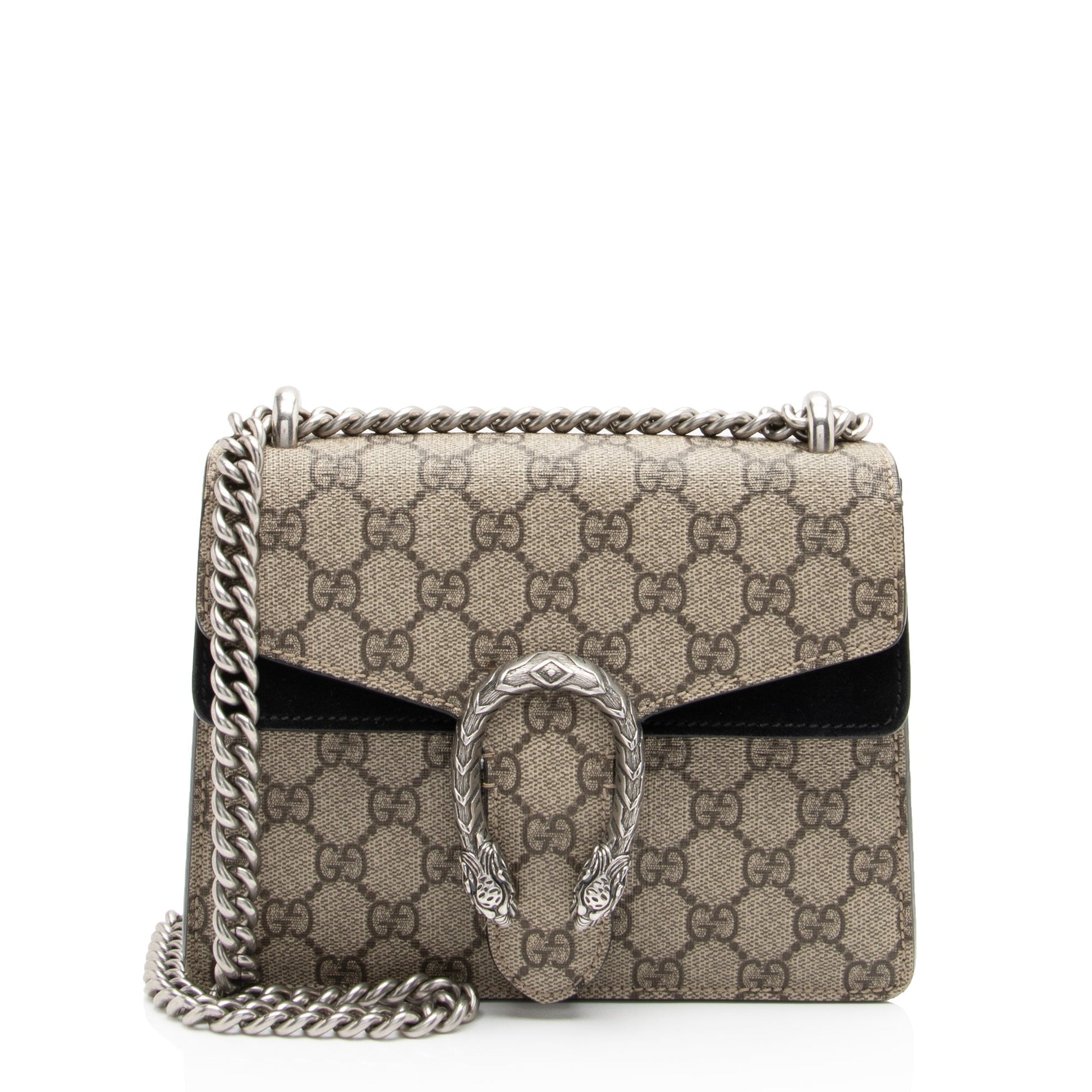 Gucci GG Supreme Dionysus SHF-cKK4zE Canvas Suede Black Beige Crossbody Bag