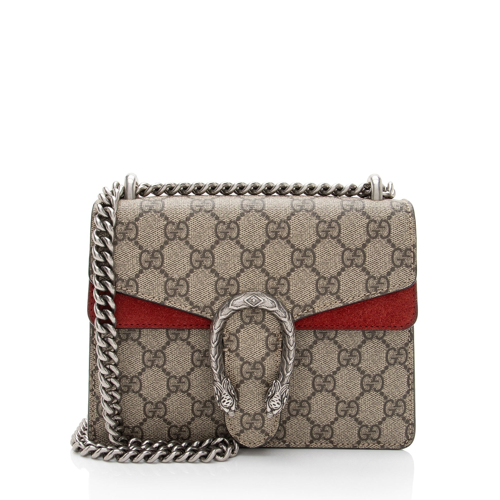 Gucci GG Supreme Dionysus Canvas Suede Beige Red Crossbody Bag