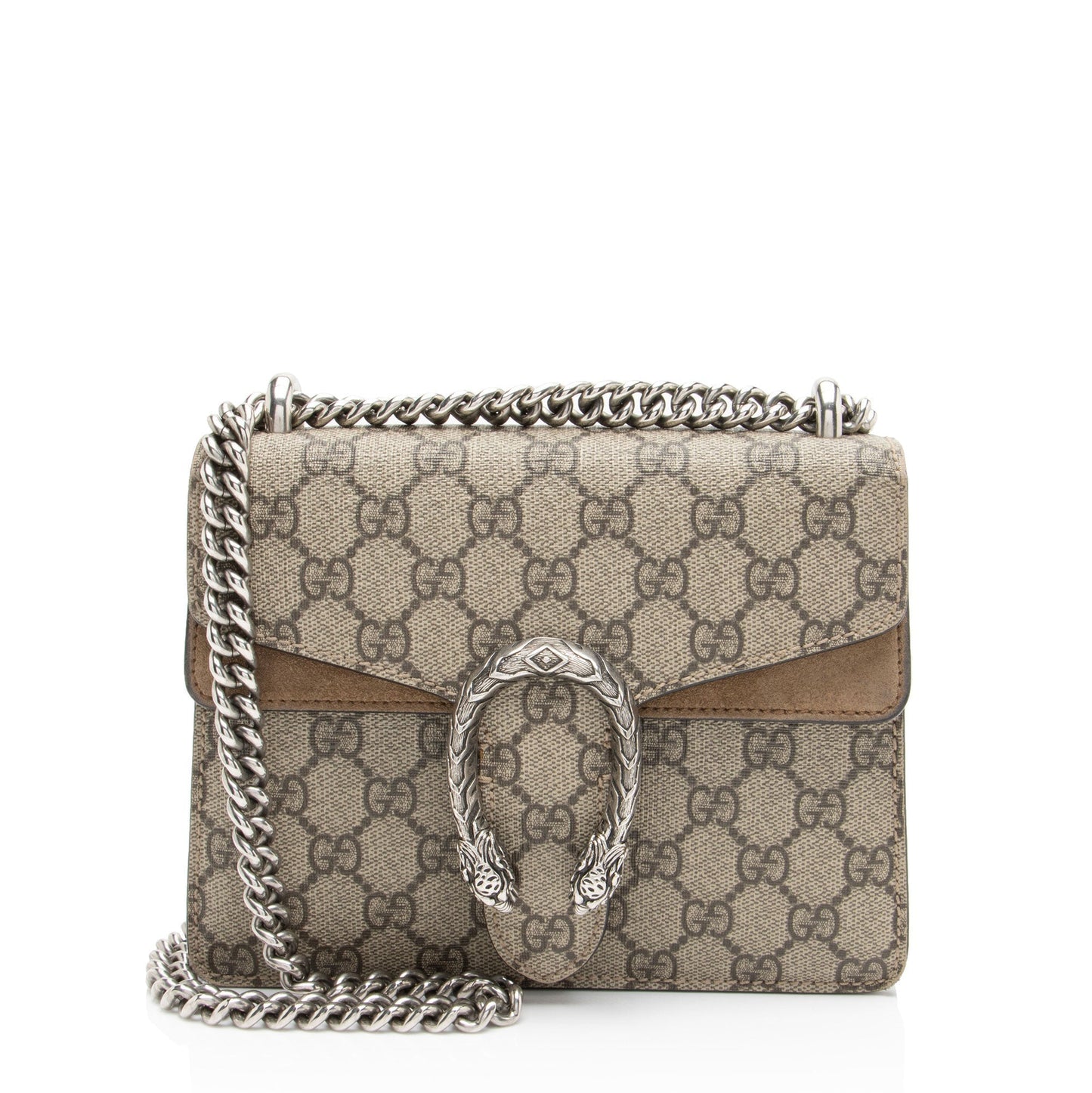 Gucci GG Supreme Dionysus Canvas Suede Brown Beige Crossbody Bag Mini Bag