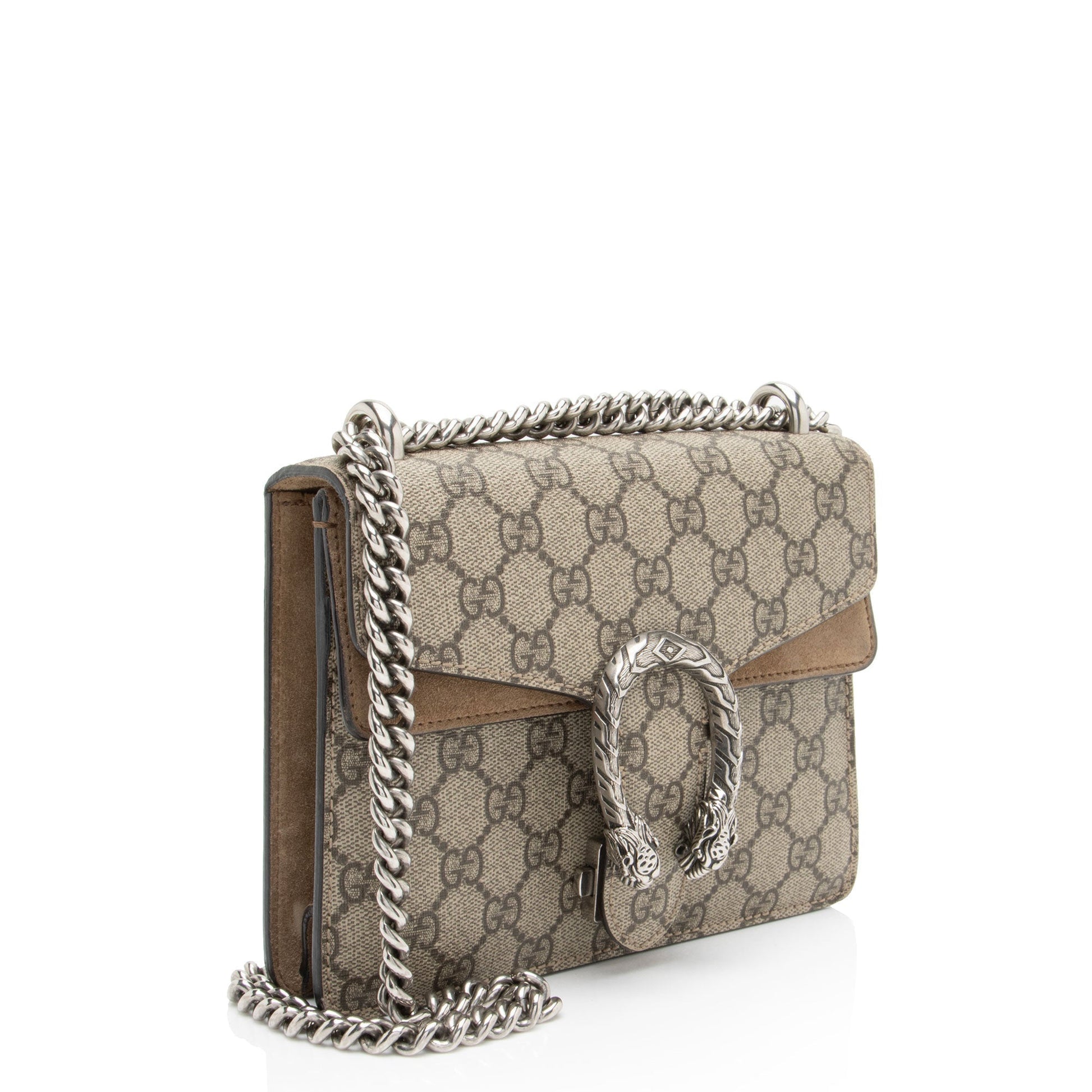 Gucci GG Supreme Dionysus Canvas Suede Brown Beige Crossbody Bag Mini Bag