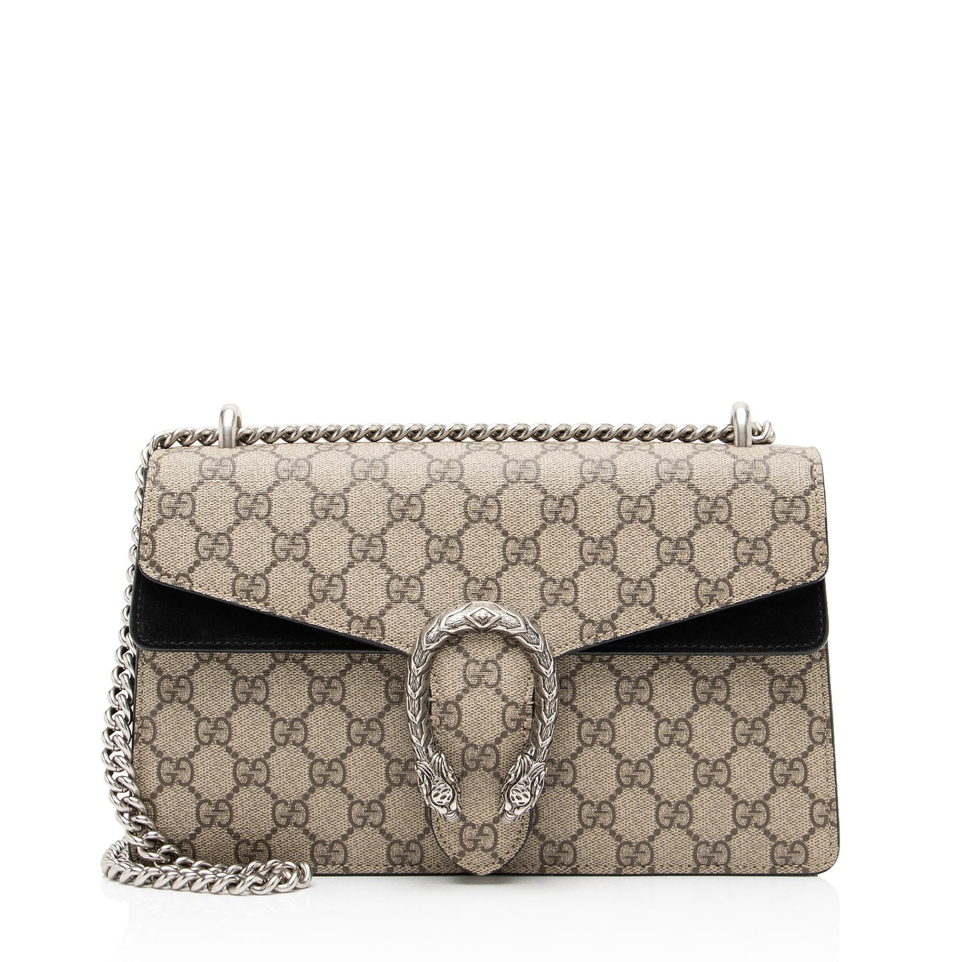 Gucci GG Supreme Dionysus Canvas Suede Black Beige Shoulder Bag