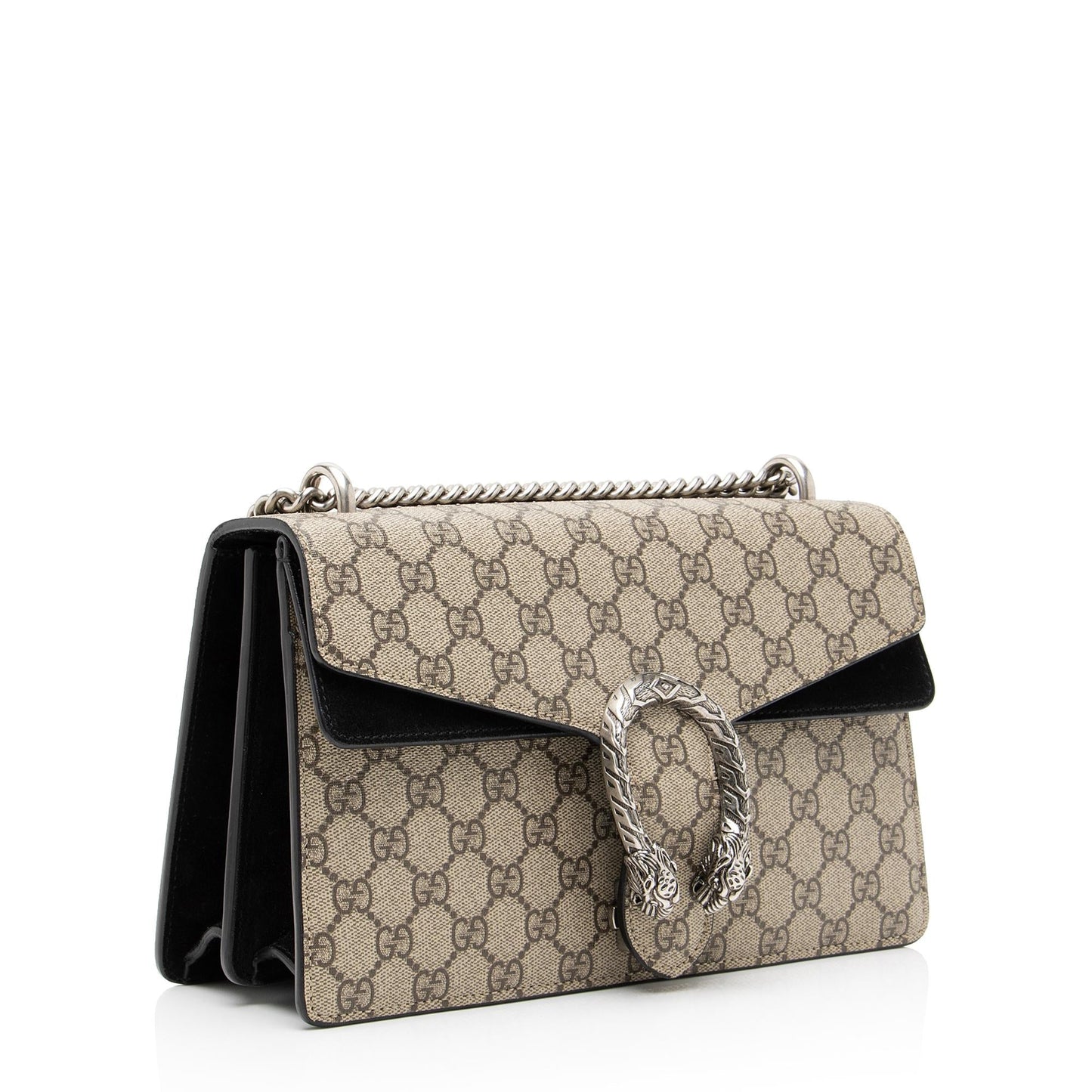 Gucci GG Supreme Dionysus Canvas Suede Black Beige Shoulder Bag