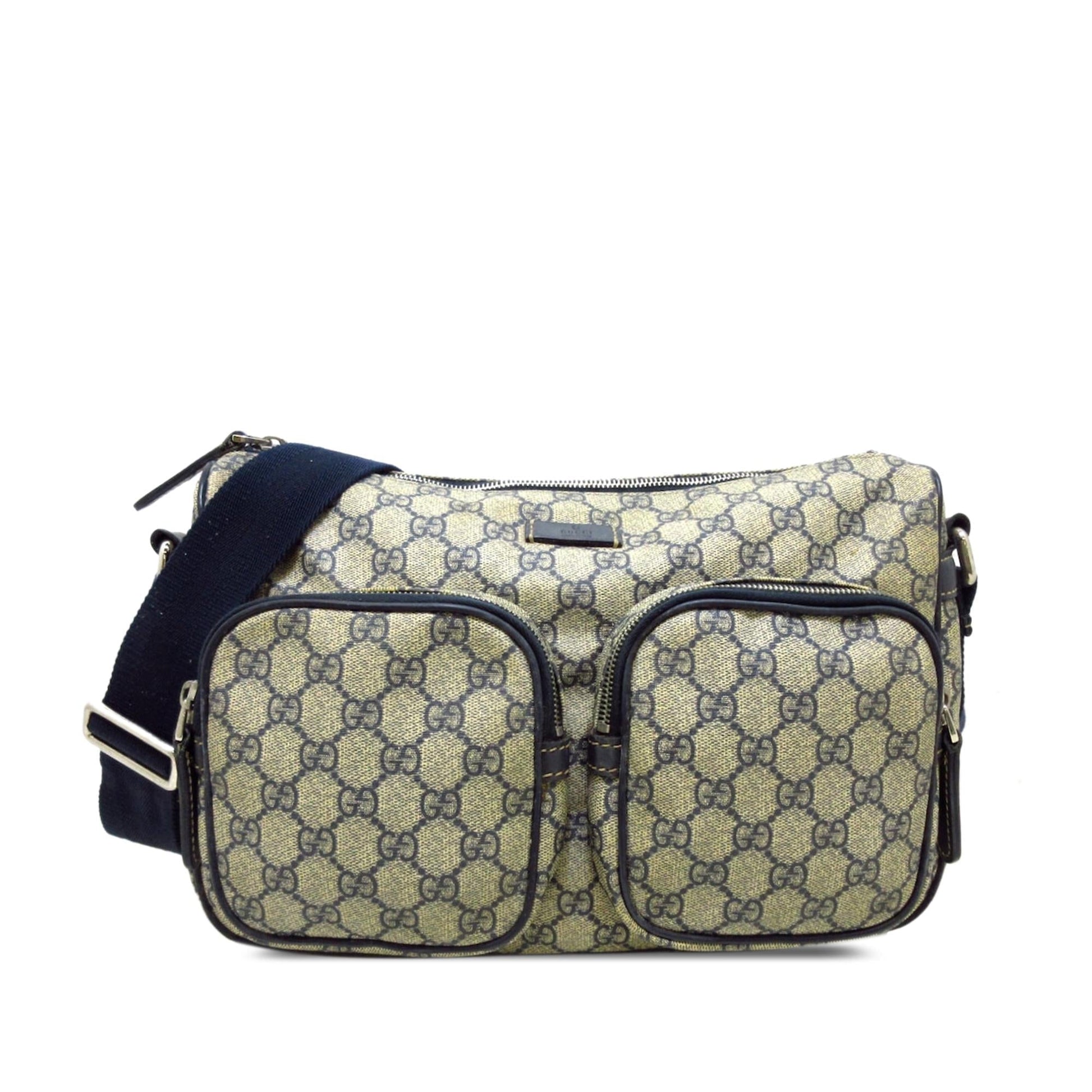 Gucci GG Supreme Double Pocket SHG-0tXOCu Canvas Brown Crossbody Bag