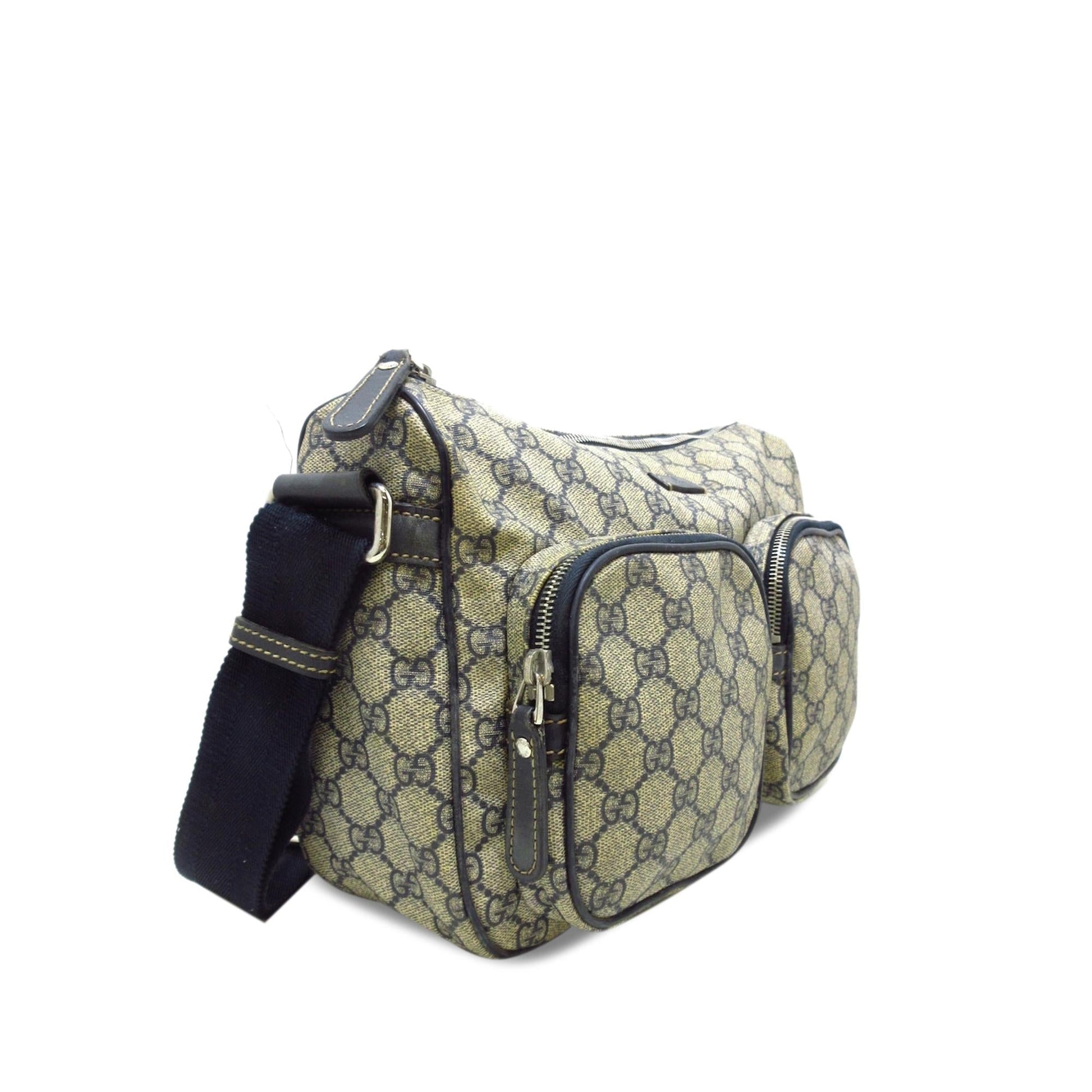 Gucci GG Supreme Double Pocket SHG-0tXOCu Canvas Brown Crossbody Bag