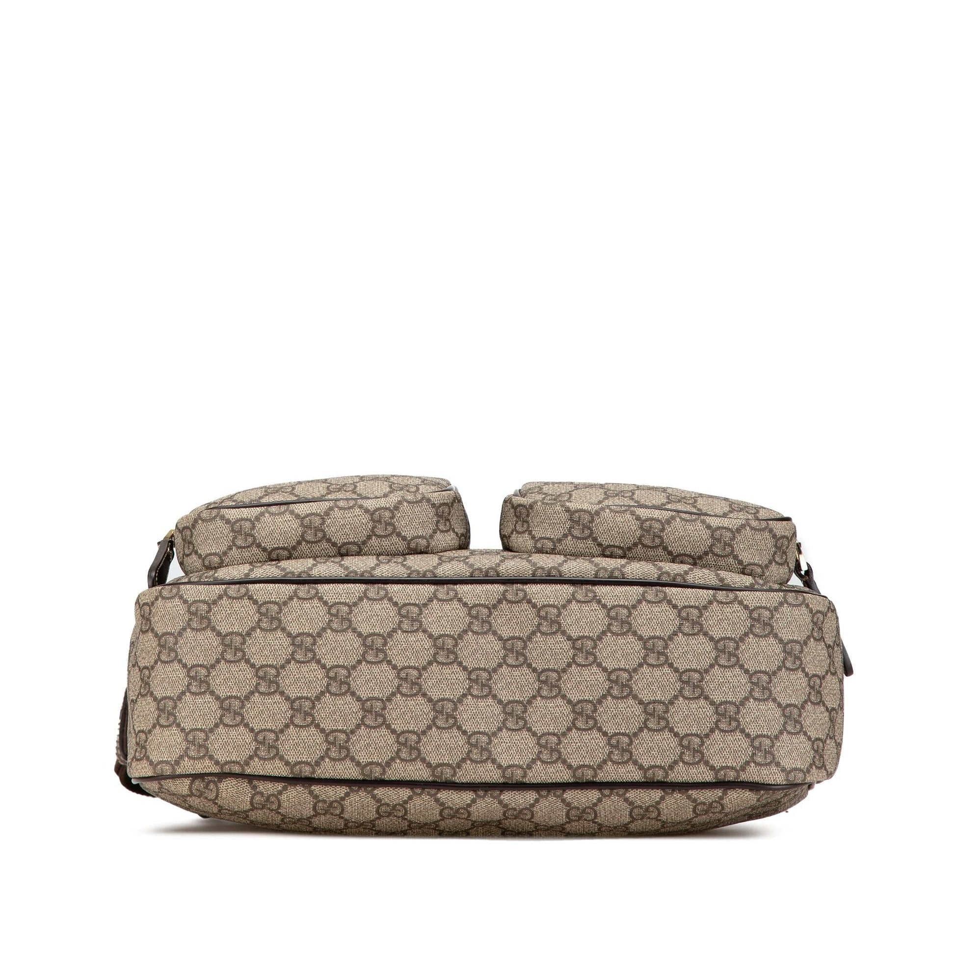 Gucci GG Supreme Double Pocket Canvas Calf Brown Crossbody Bag