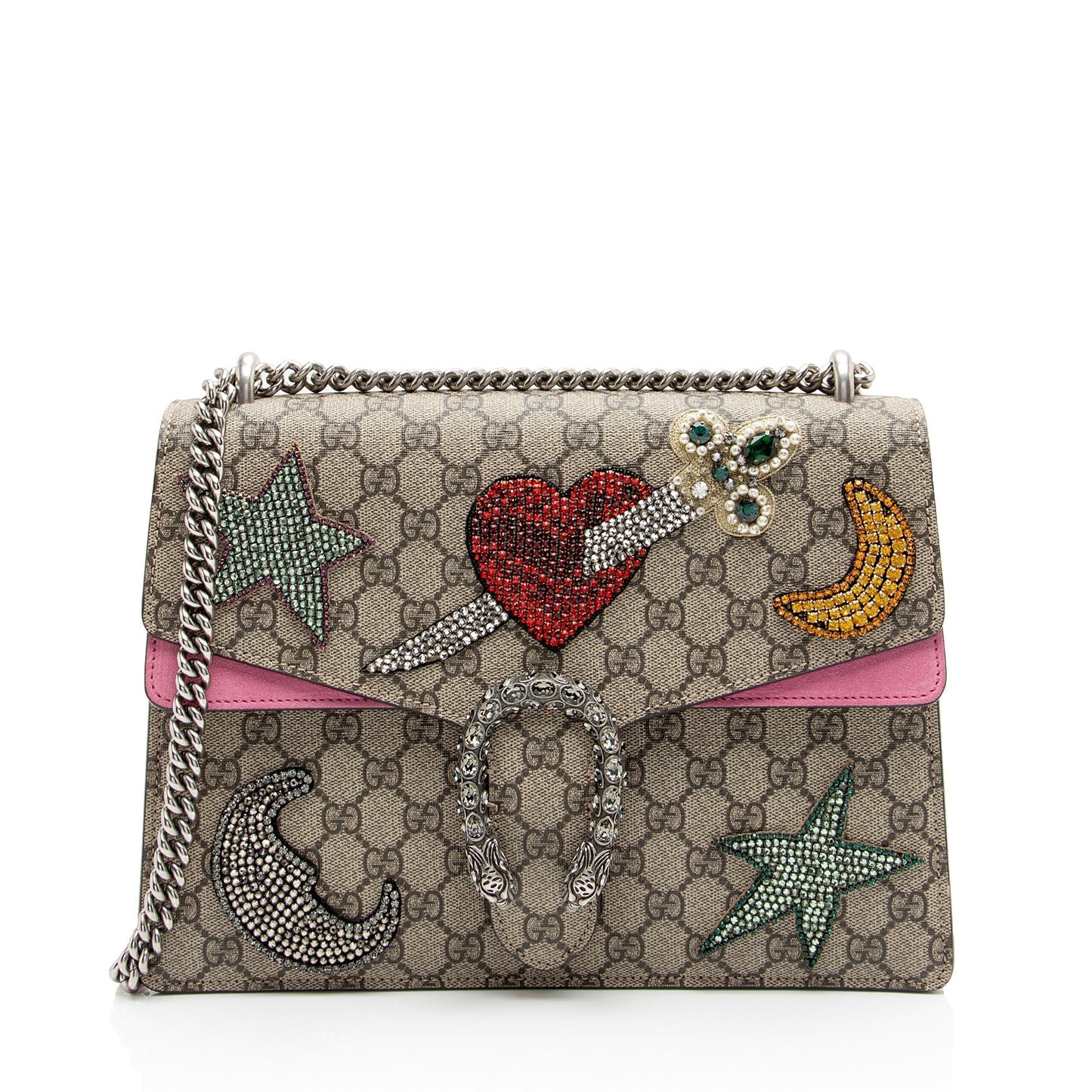 Gucci GG Supreme Embellished Dionysus SHF-oygysY Canvas Suede Beige Pink Shoulder Bag