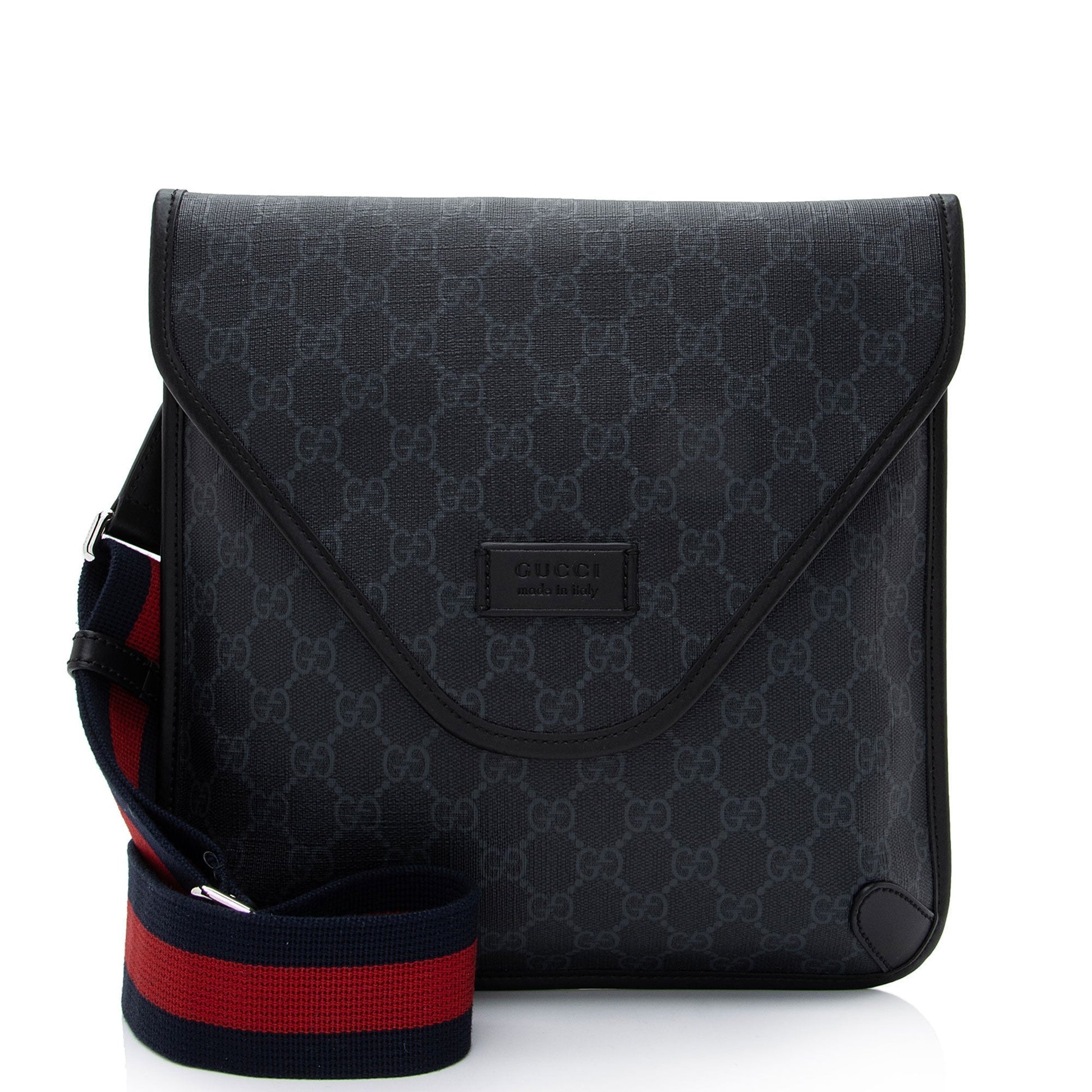 Gucci GG Supreme Envelope Messenger SHF-wZrT5w Leather Canvas Nylon Black Shoulder Bag