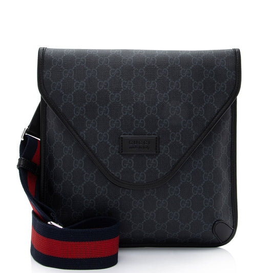 Gucci GG Supreme Envelope Messenger SHF-wZrT5w Leather Canvas Nylon Black Shoulder Bag