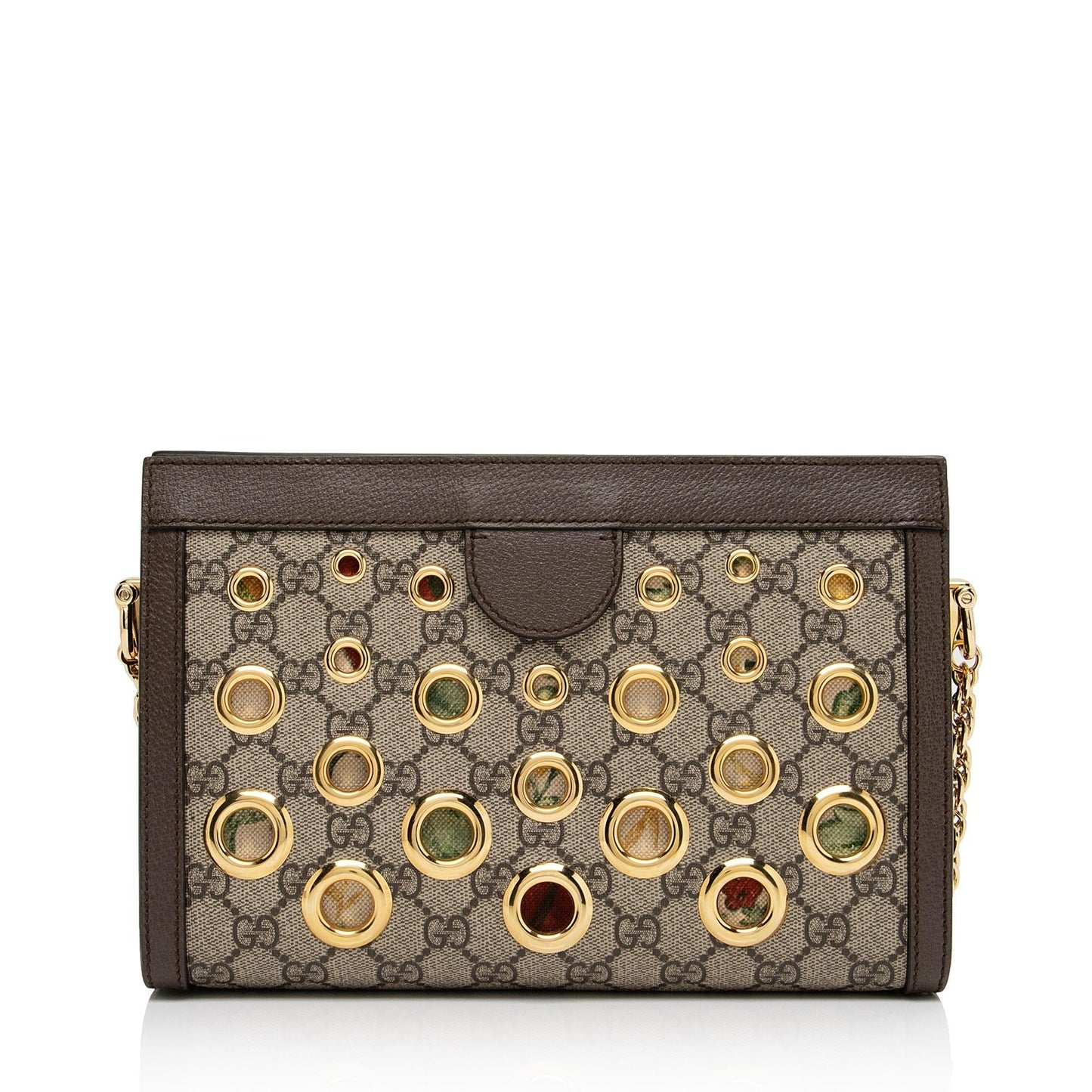 Gucci GG Supreme Eyelet Ophidia Chain Leather Canvas Brown Beige Shoulder Bag