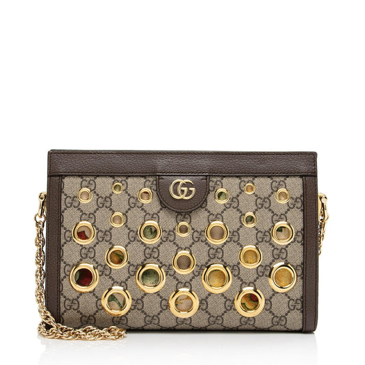 Gucci GG Supreme Eyelet Ophidia Chain Leather Canvas Brown Beige Shoulder Bag