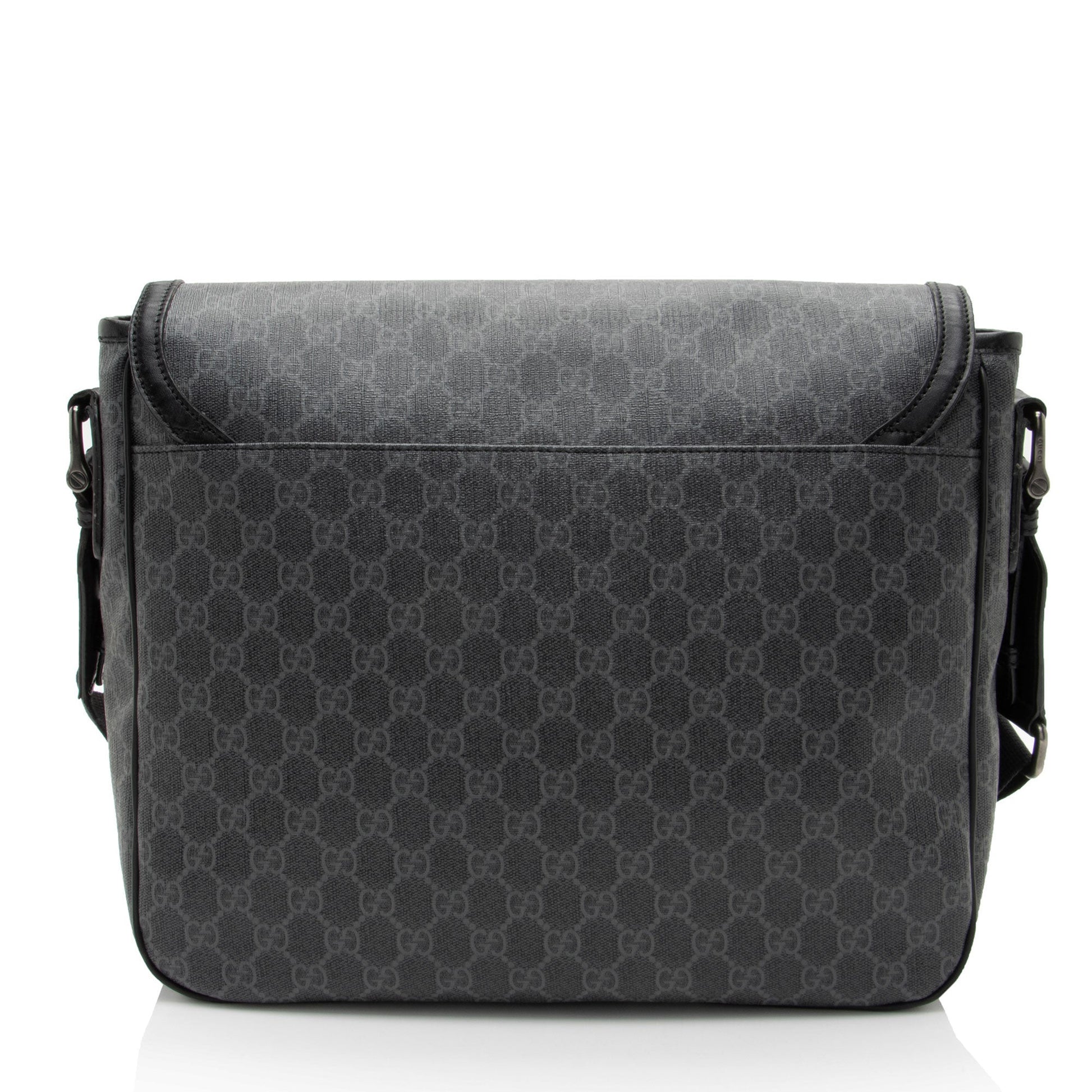 Gucci GG Supreme Flap Messenger Leather Canvas Nylon Black Shoulder Bag
