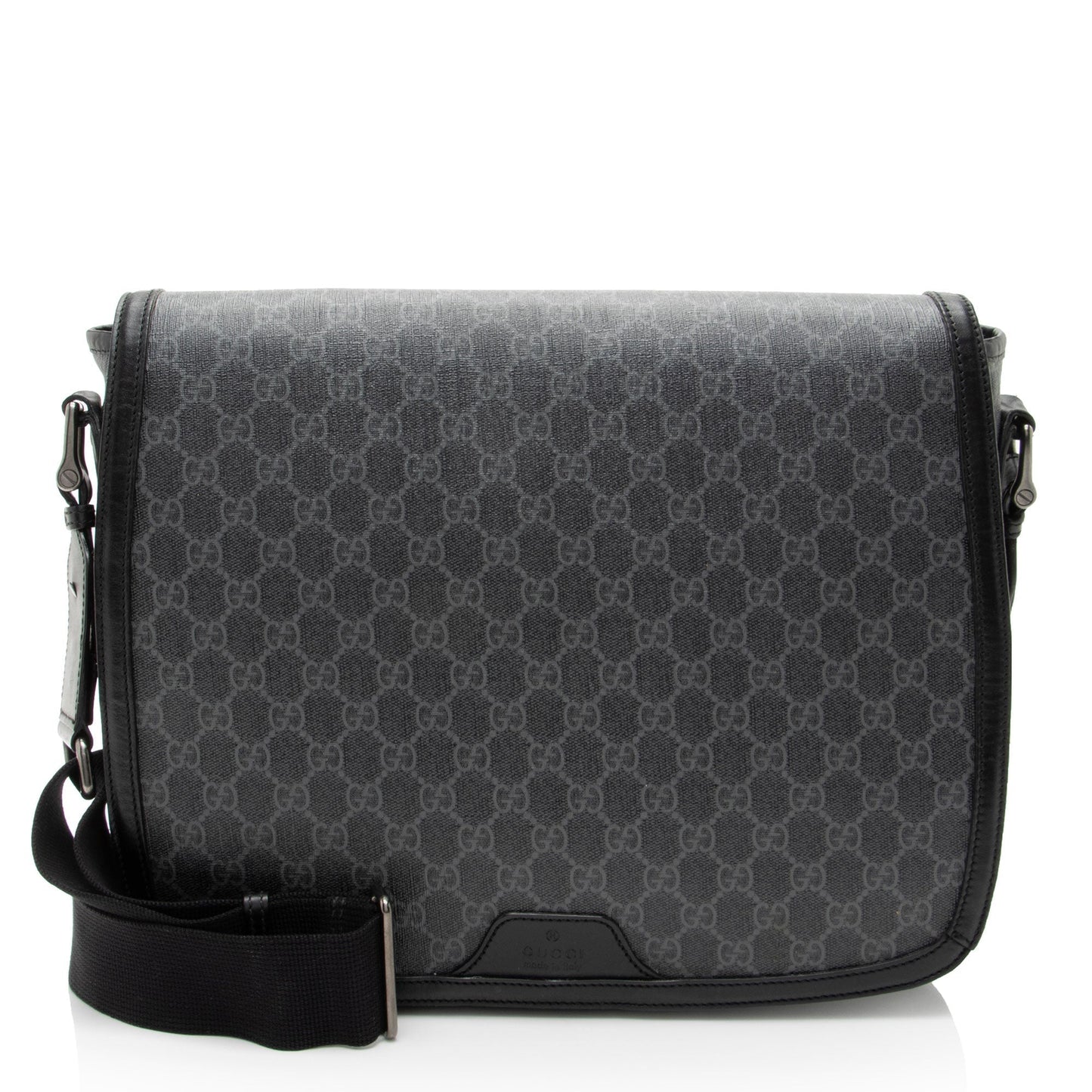 Gucci GG Supreme Flap Messenger Leather Canvas Nylon Black Shoulder Bag