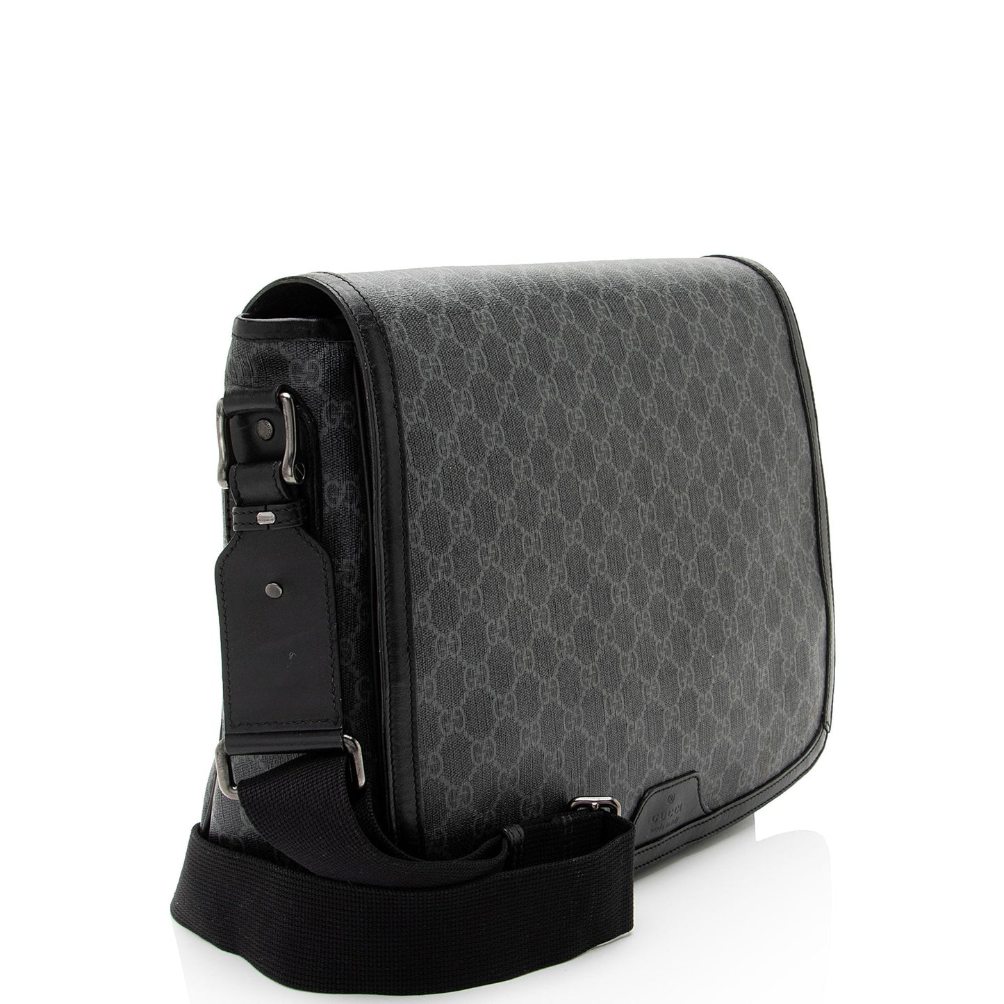 Gucci GG Supreme Flap Messenger Leather Canvas Nylon Black Shoulder Bag
