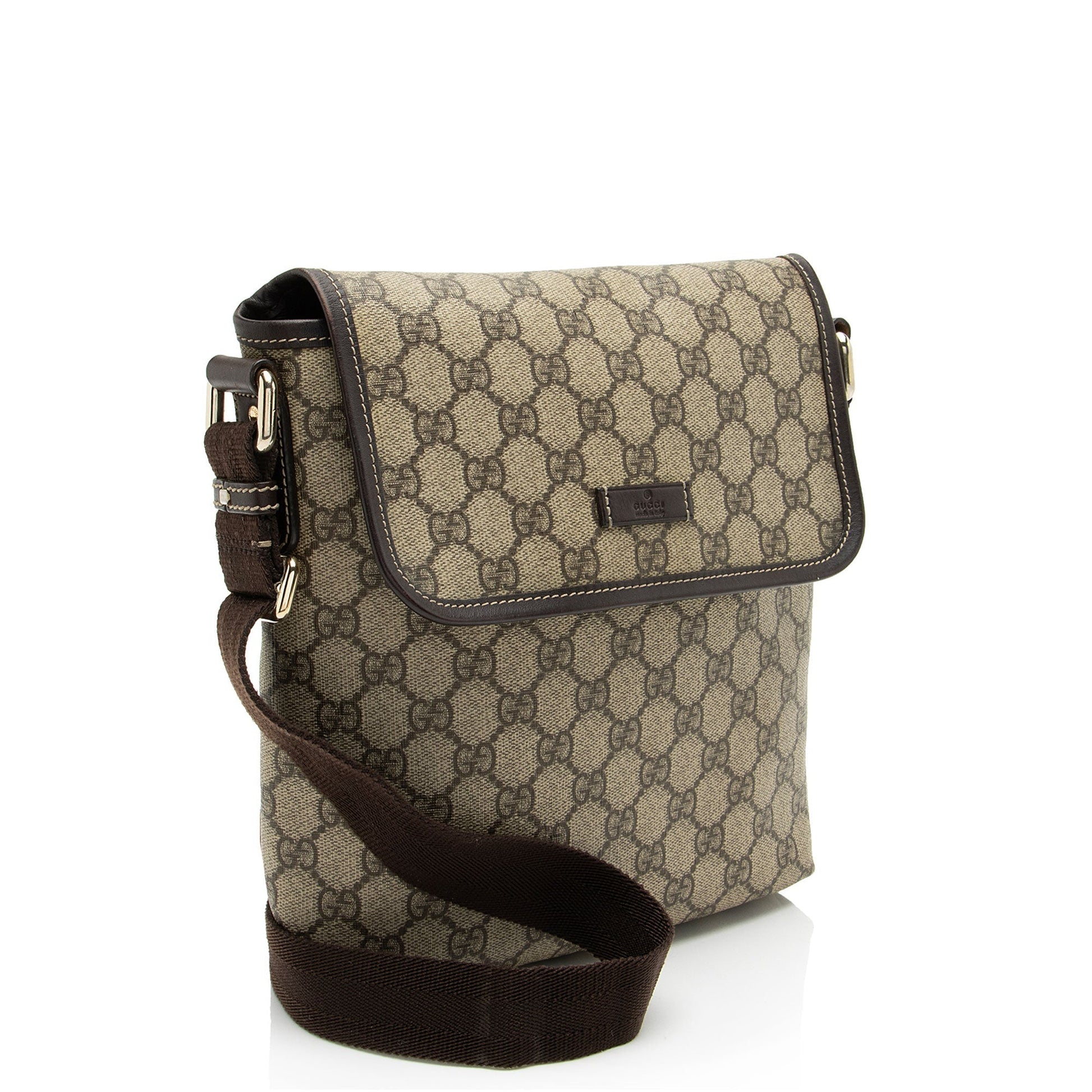 Gucci GG Supreme Flap Messenger Leather Canvas Nylon Brown Shoulder Bag