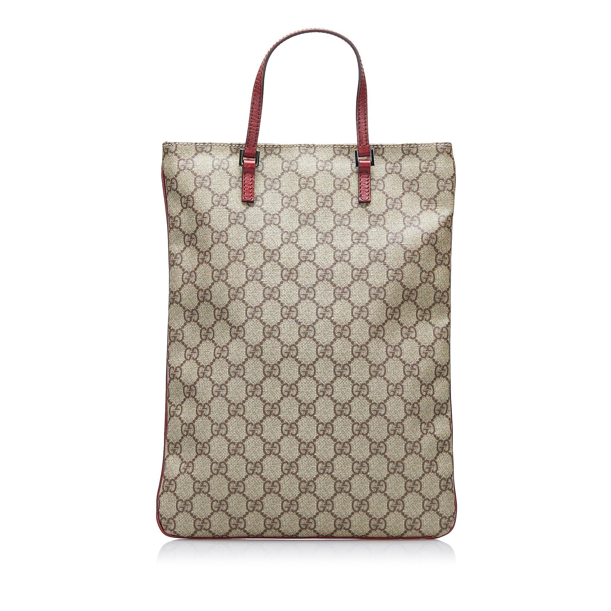 Gucci GG Supreme Flat Vertical SHG-AwXevK Canvas Calf Brown Red Shoes
