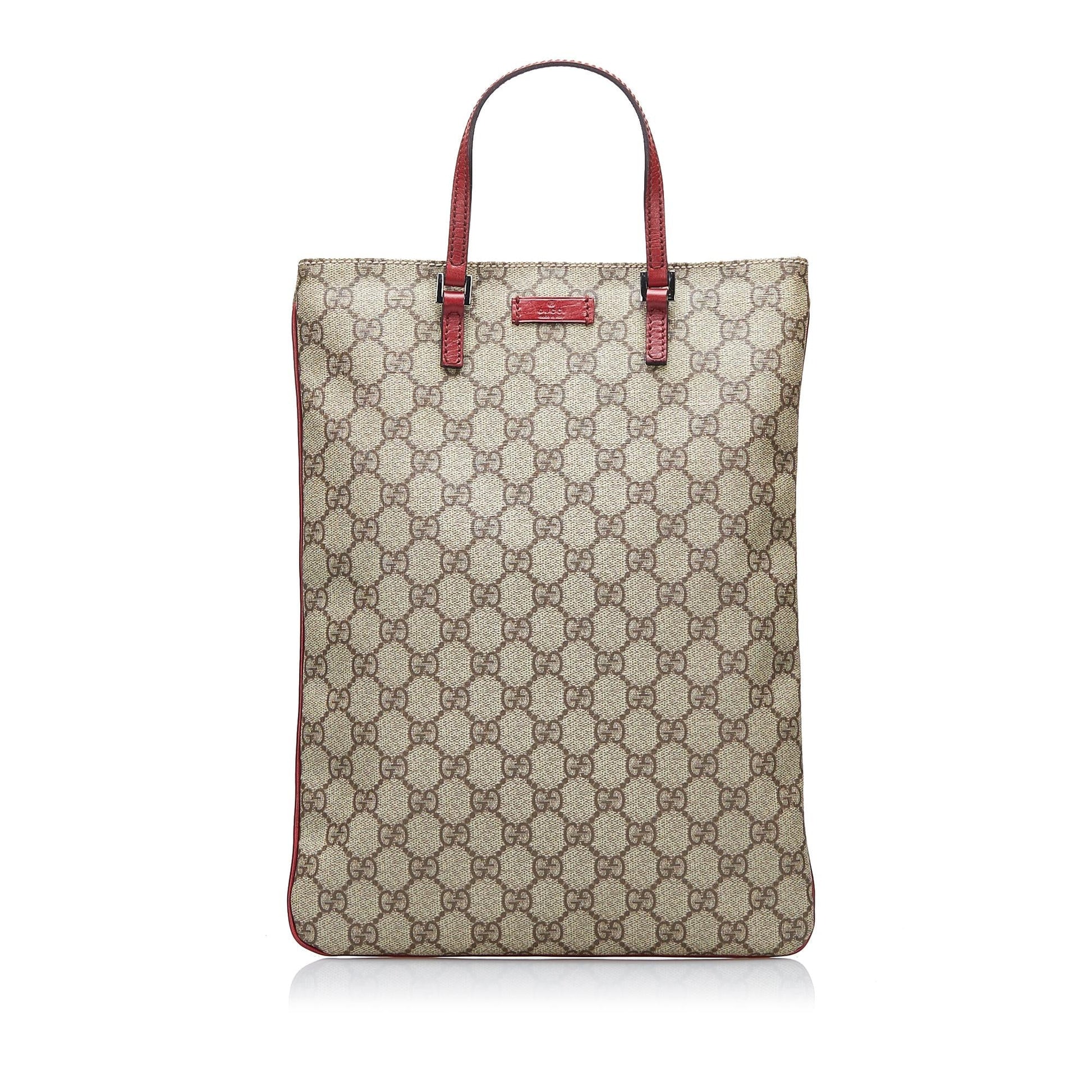 Gucci GG Supreme Flat Vertical SHG-AwXevK Canvas Calf Brown Red Shoes