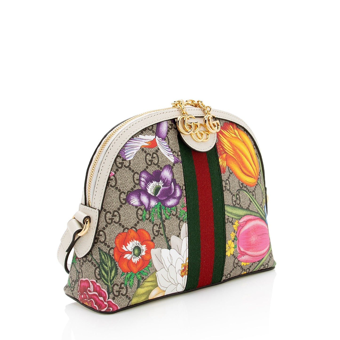 Gucci GG Supreme Flora Ophidia Dome Leather Canvas Nylon White Crossbody Bag Shf Sigitb