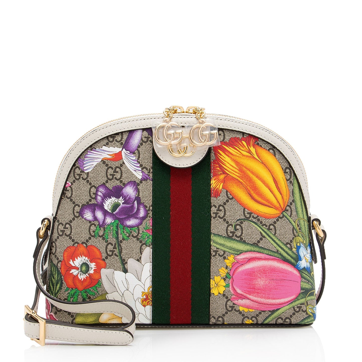 Gucci GG Supreme Flora Ophidia Dome Leather Canvas Nylon White Crossbody Bag Shf Tpkxkt