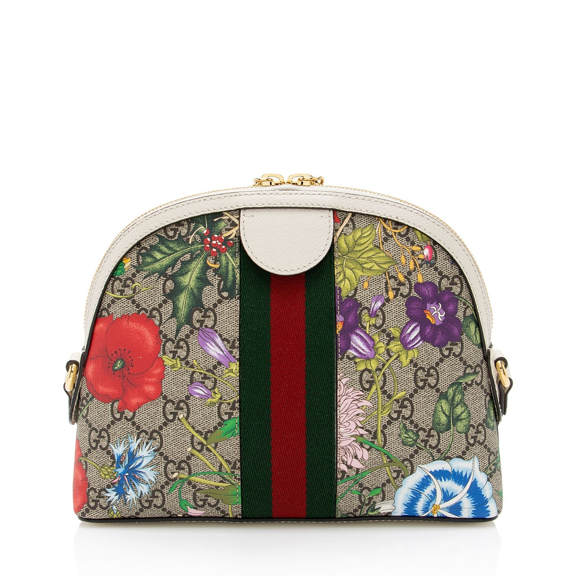 Gucci GG Supreme Flora Ophidia Dome Leather Canvas Nylon White Crossbody Bag